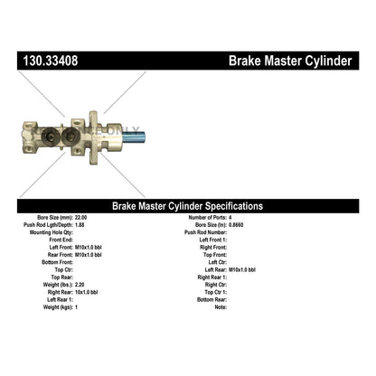 Centric Parts Premium Brake Master Cylinder 130.33408