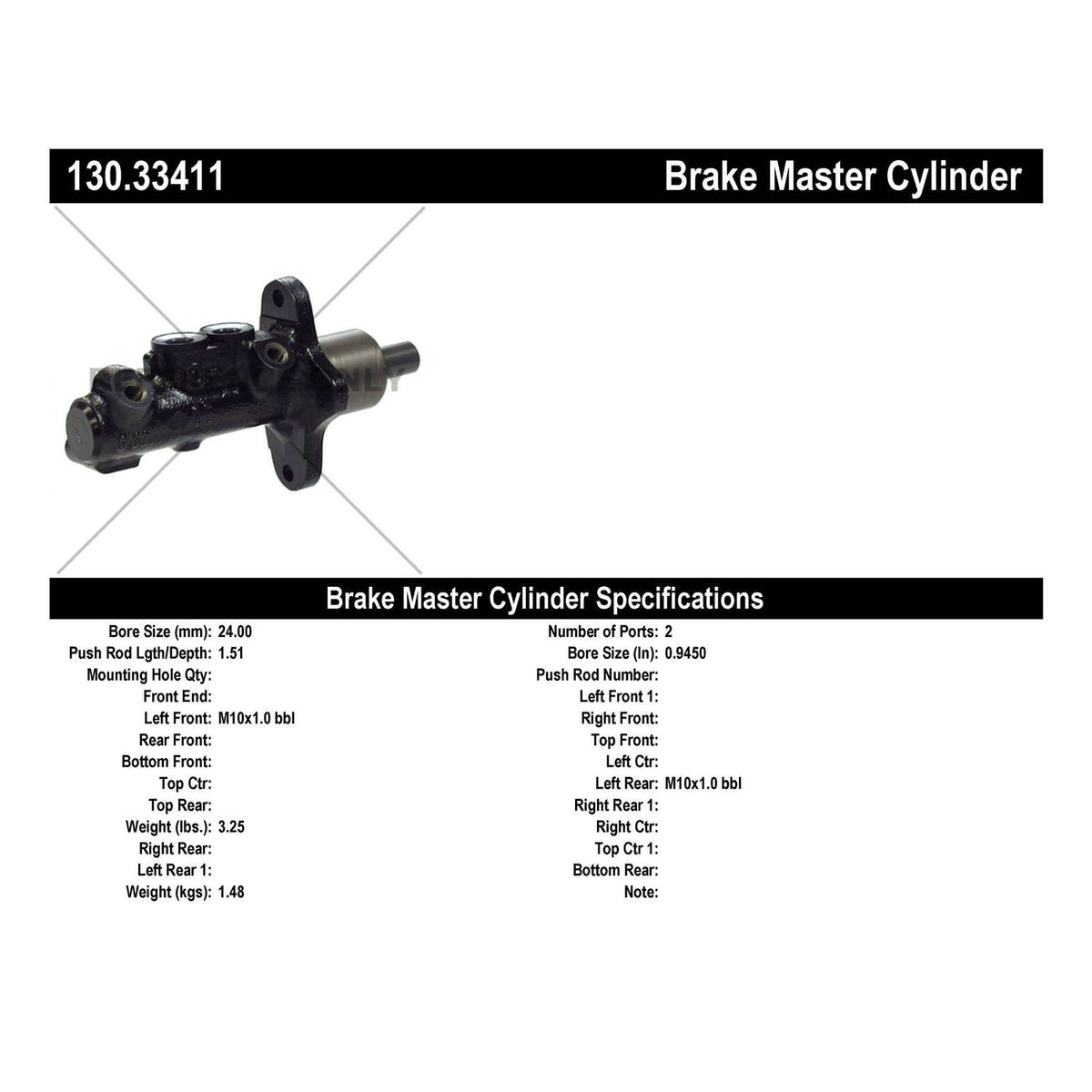 Centric Parts Premium Brake Master Cylinder 130.33411