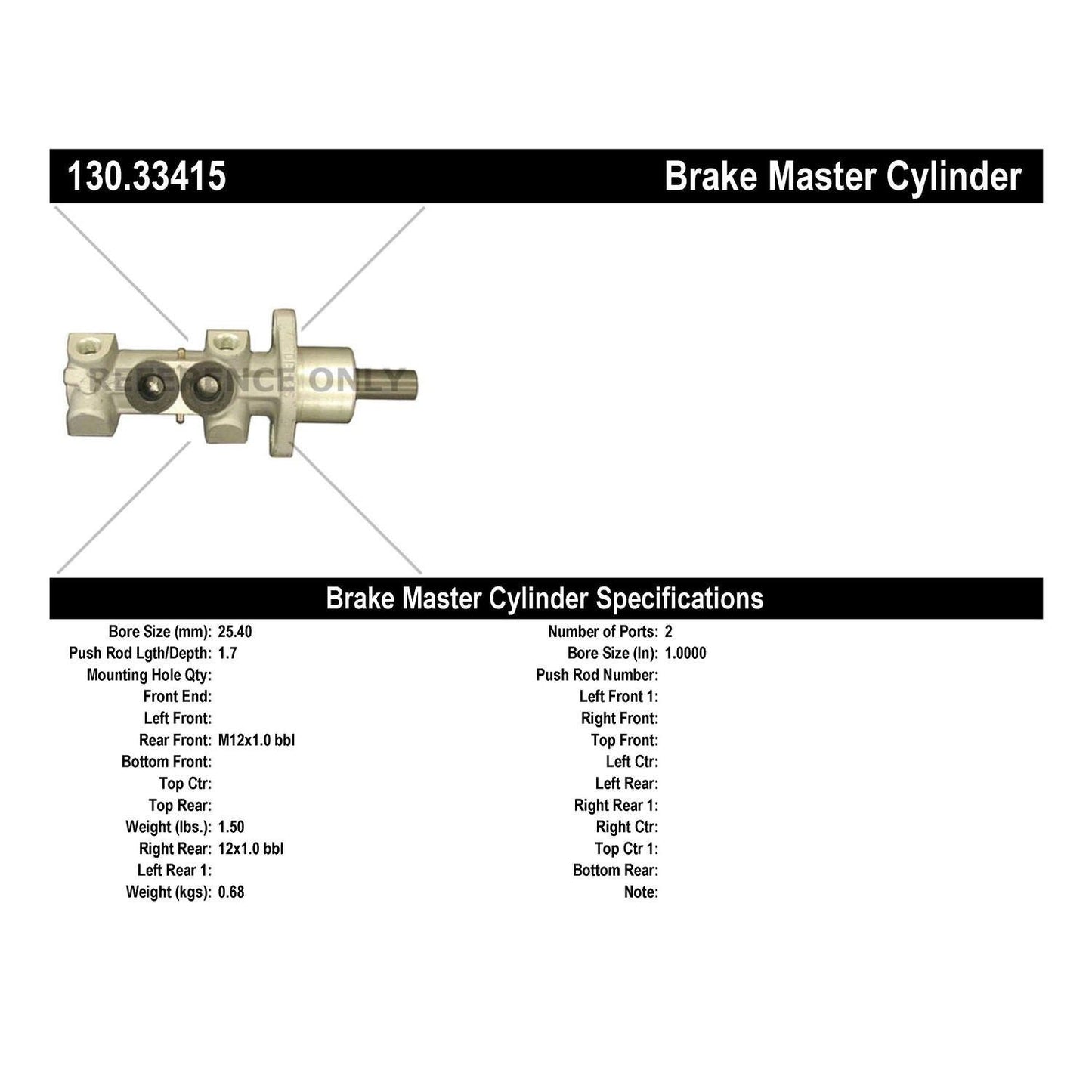 Centric Parts Premium Brake Master Cylinder 130.33415