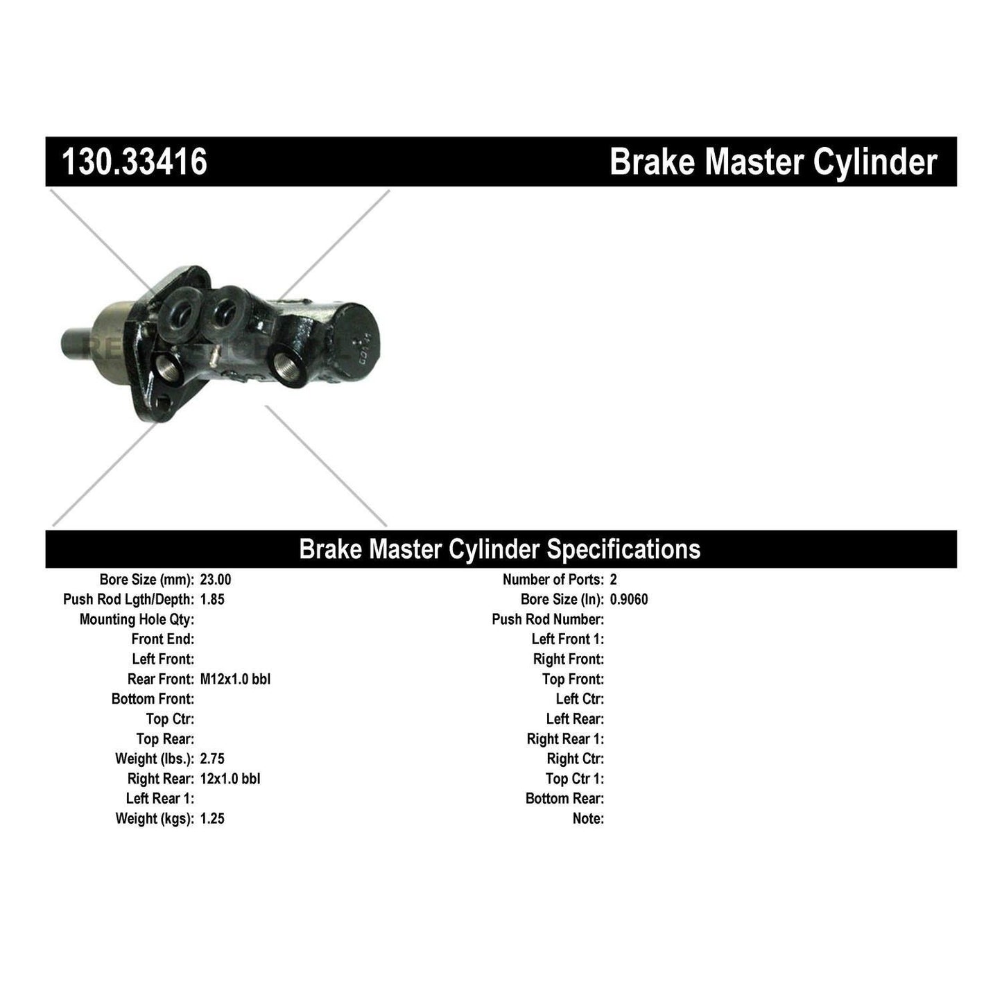 Stoptech Centric Premium Brake Master Cylinder 130.33416