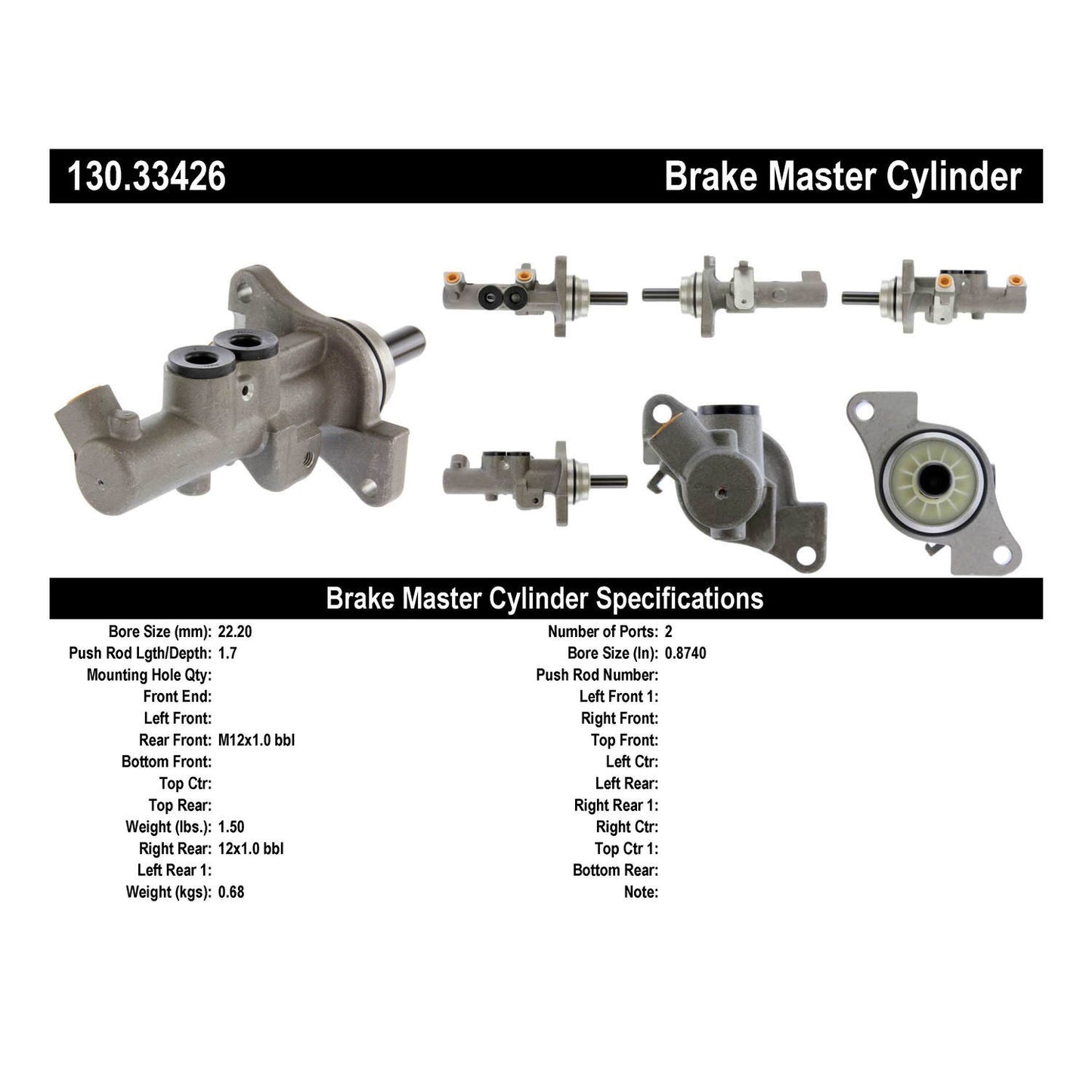 Stoptech Centric Premium Brake Master Cylinder 130.33426