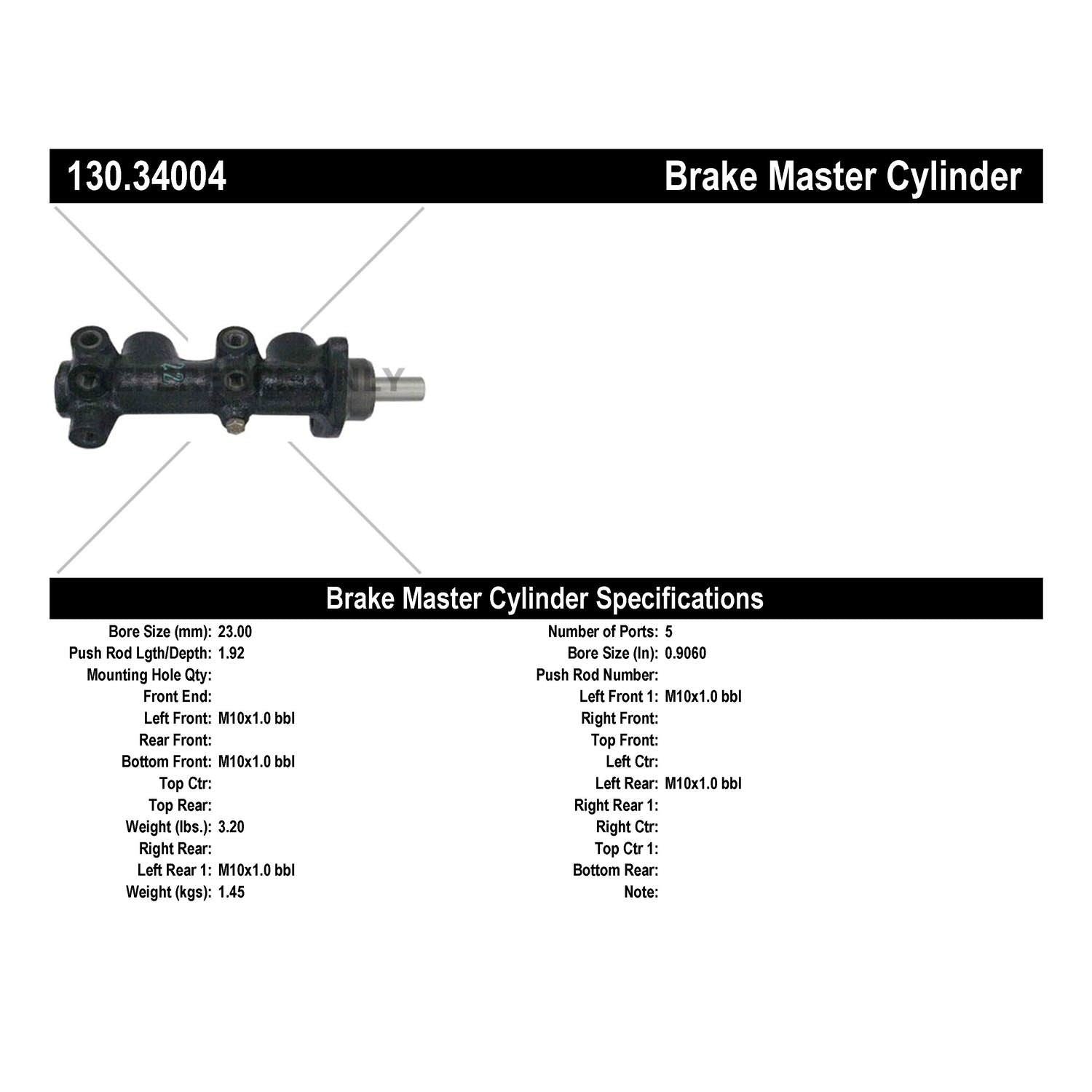 Centric Parts Premium Brake Master Cylinder 130.34004