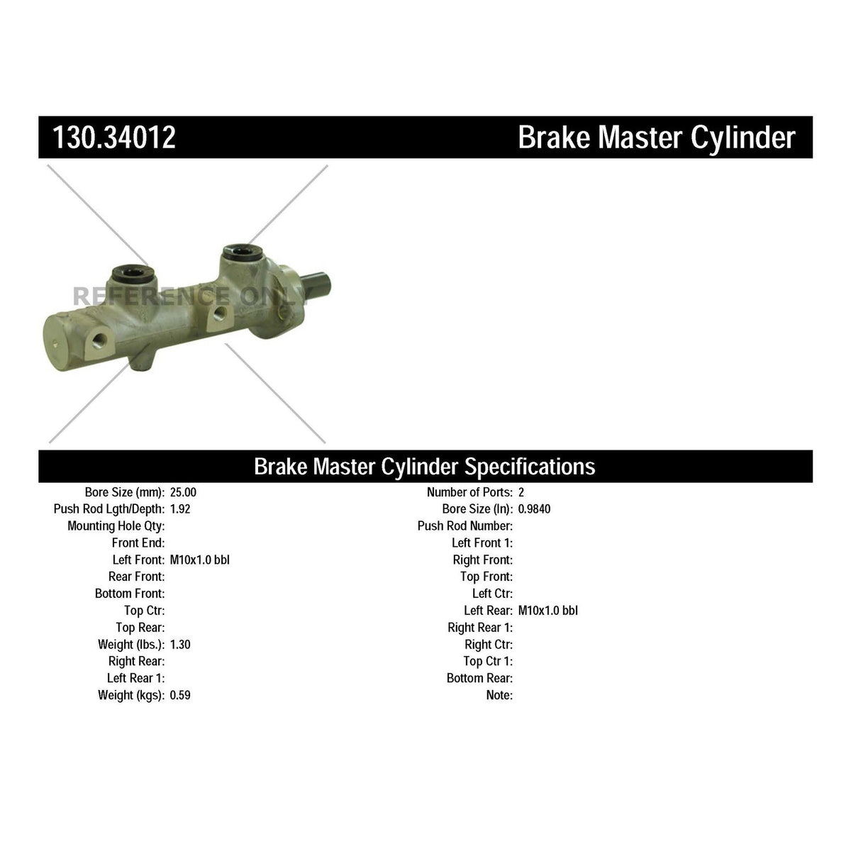 Centric Parts Premium Brake Master Cylinder 130.34012