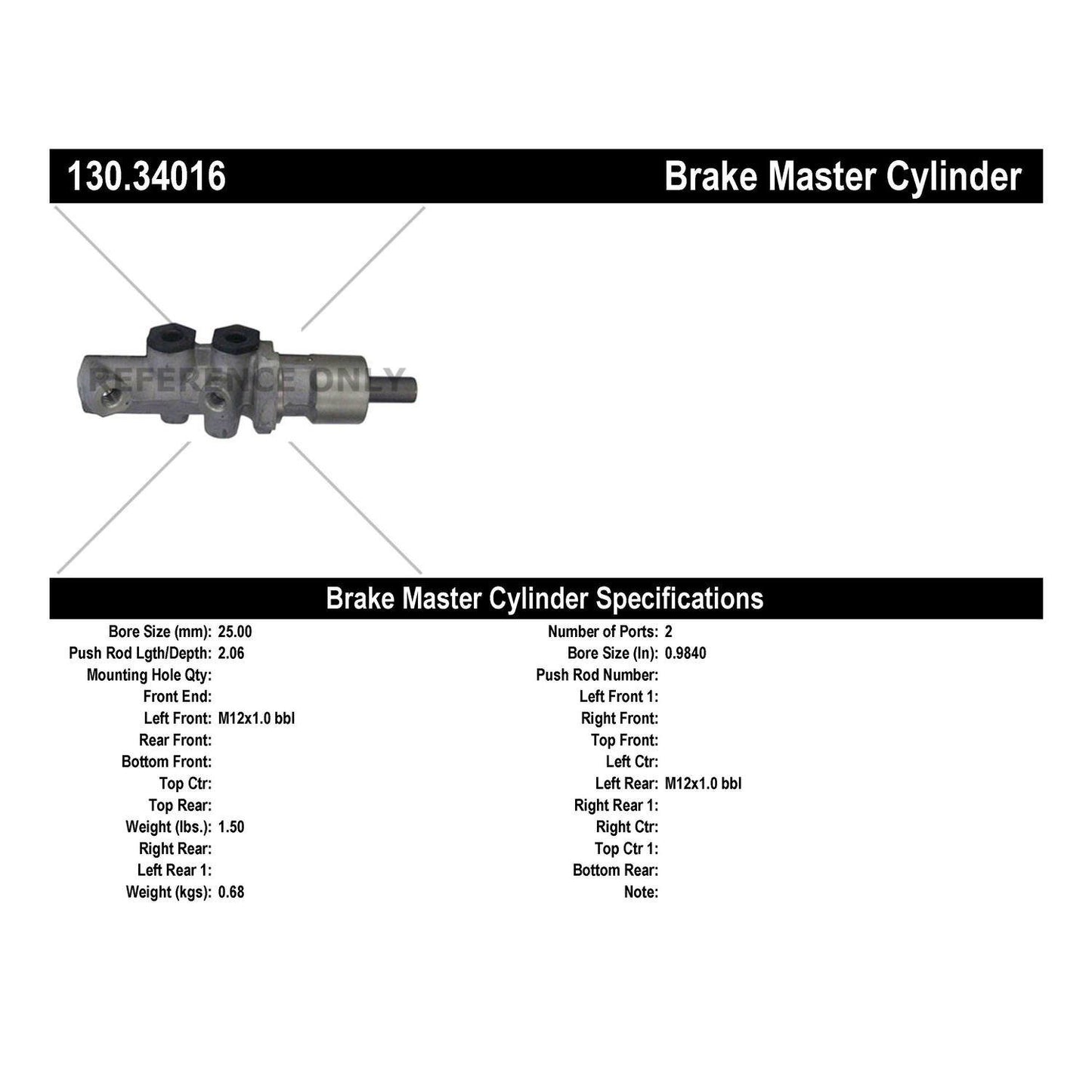Stoptech Centric Premium Brake Master Cylinder 93-94 BMW 740i 130.34016