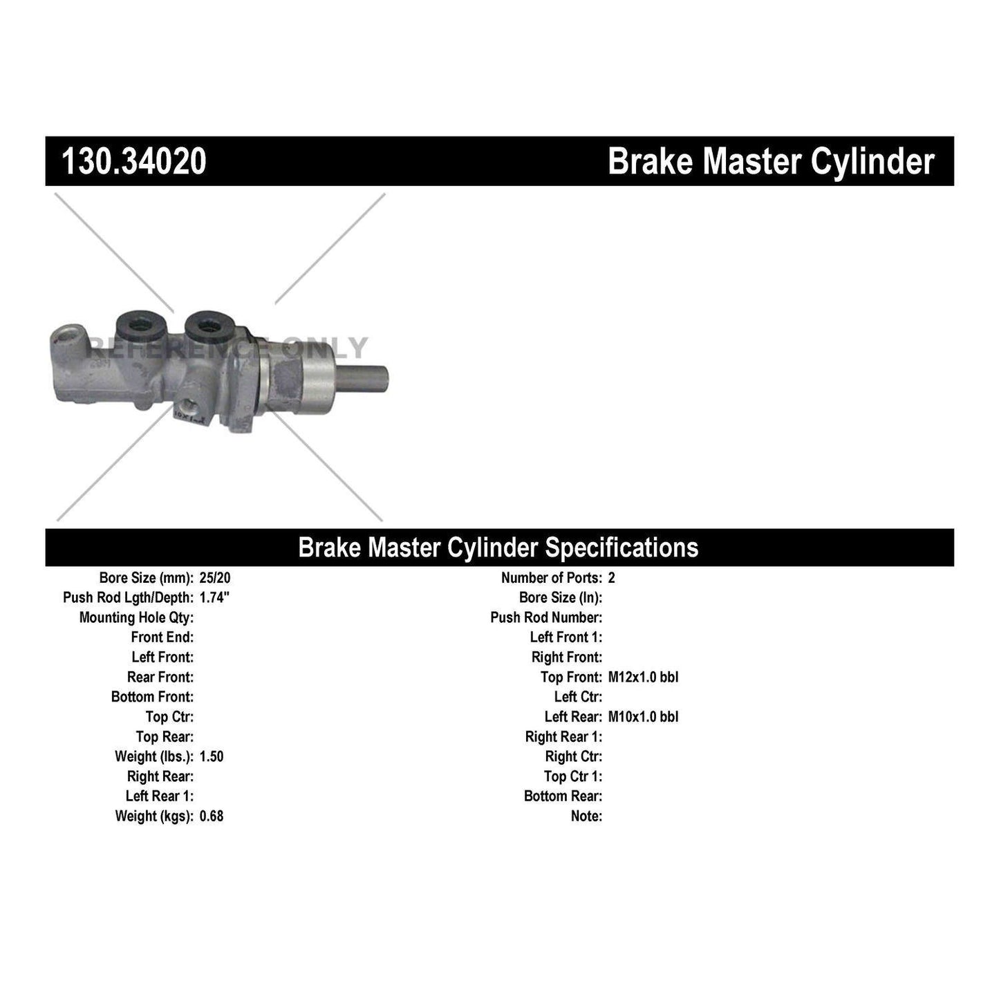Centric Parts Premium Brake Master Cylinder with Reservoir for BMW 525i 2003-2001, 528i 2000-1998, 530i 2003-2001, 540i 1998, 740i 1998, 740iL 1998, 750iL 1998, X5 2001-2000 130.34020