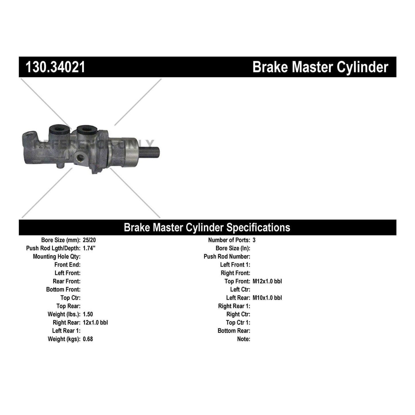 Centric Parts Premium Brake Master Cylinder 130.34021