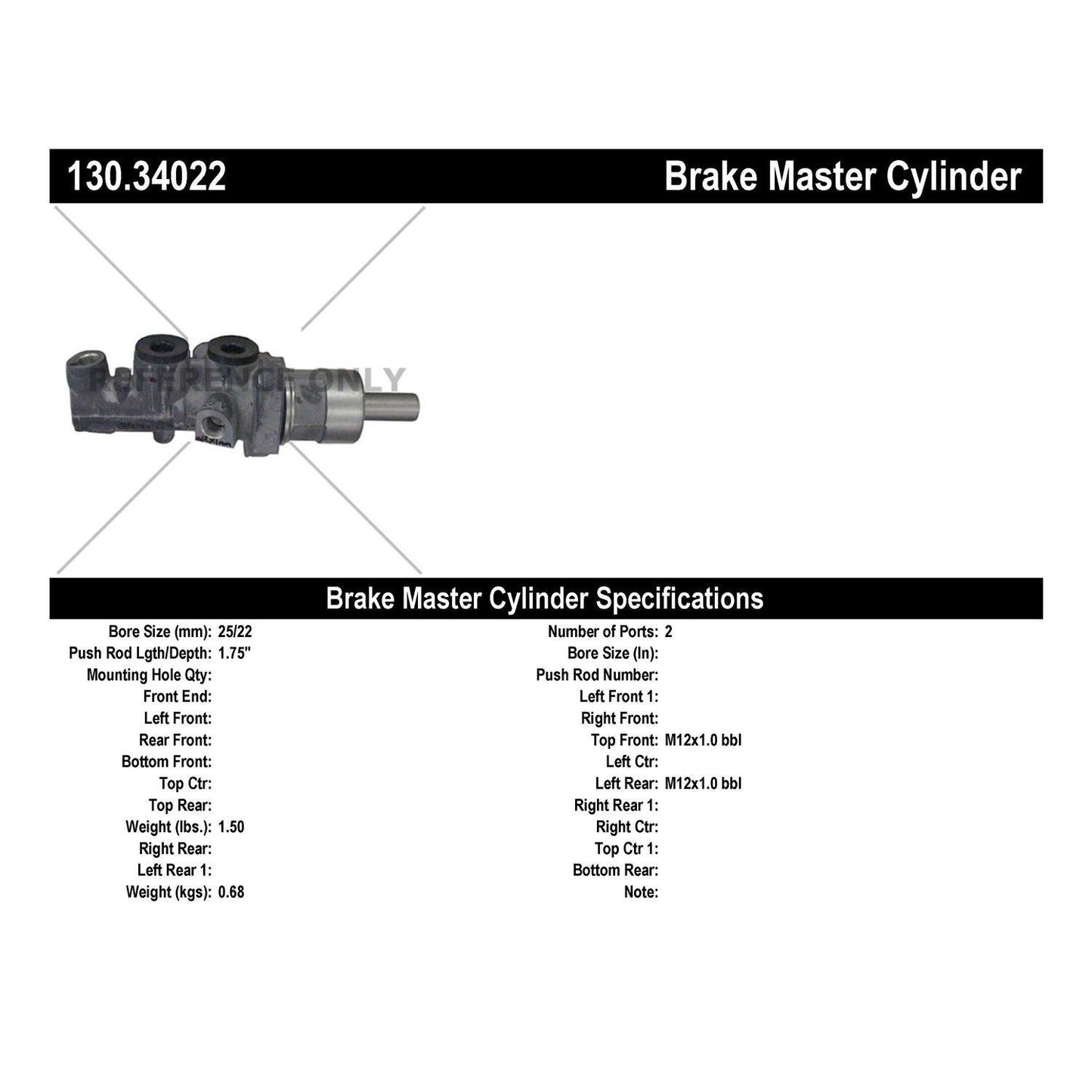 Centric Parts Premium Brake Master Cylinder 130.34022