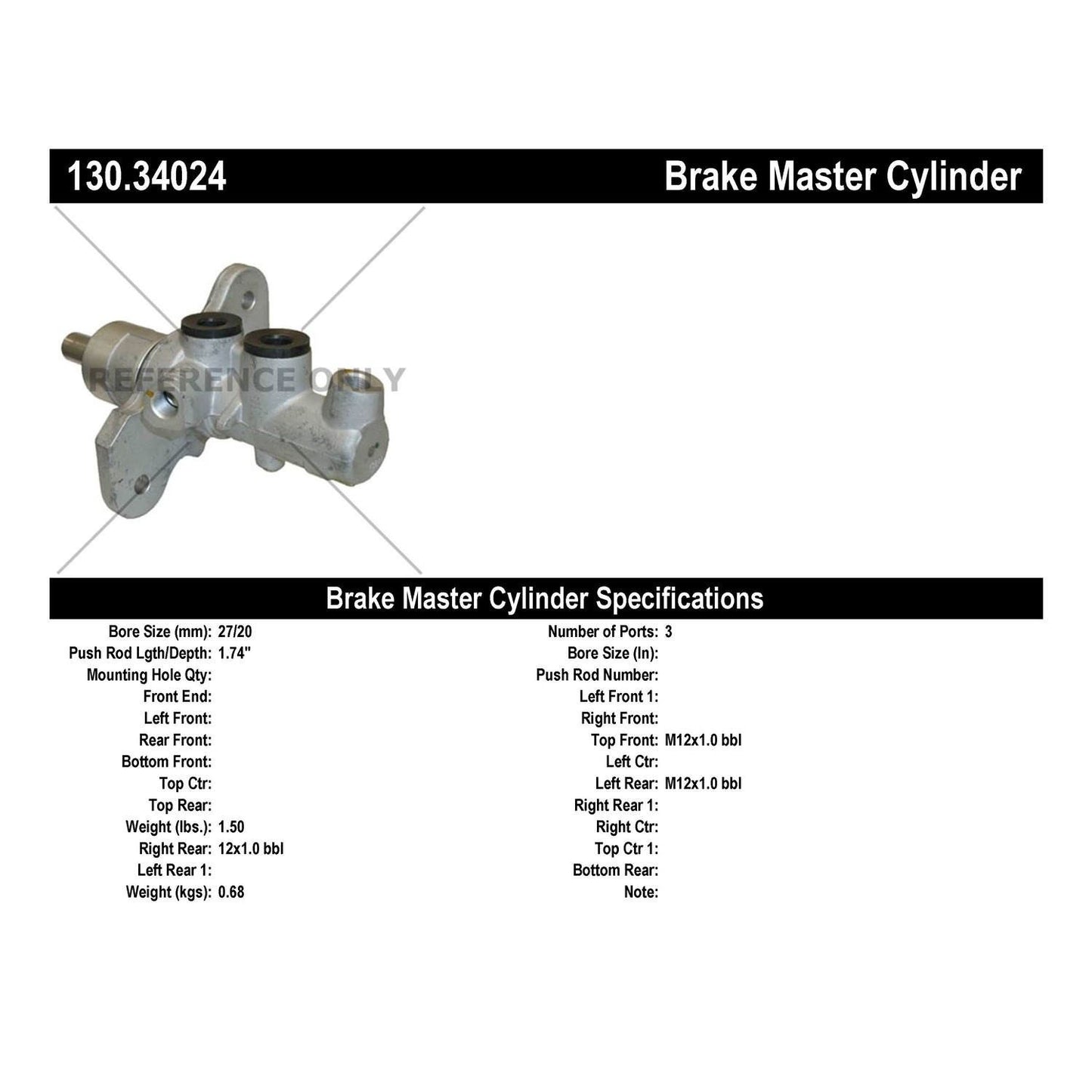 Centric Parts Brake Master Cylinder Premium for BMW 745i 2005-2002, 750i 2008-2006 130.34024