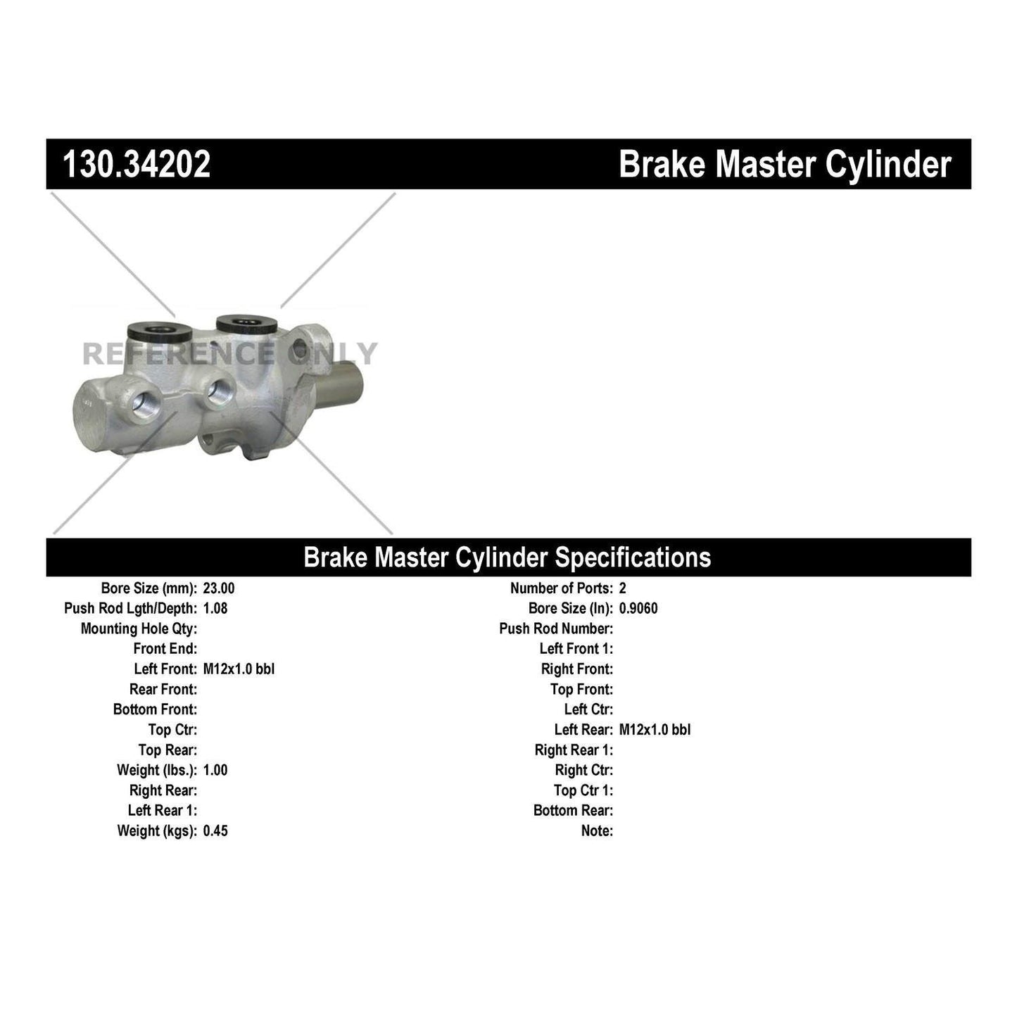 Centric Parts Brake Master Cylinder Premium for 2007-2016 Mini Cooper, 2011-2016 Cooper Countryman, 2013-2016 Cooper Paceman 130.34202