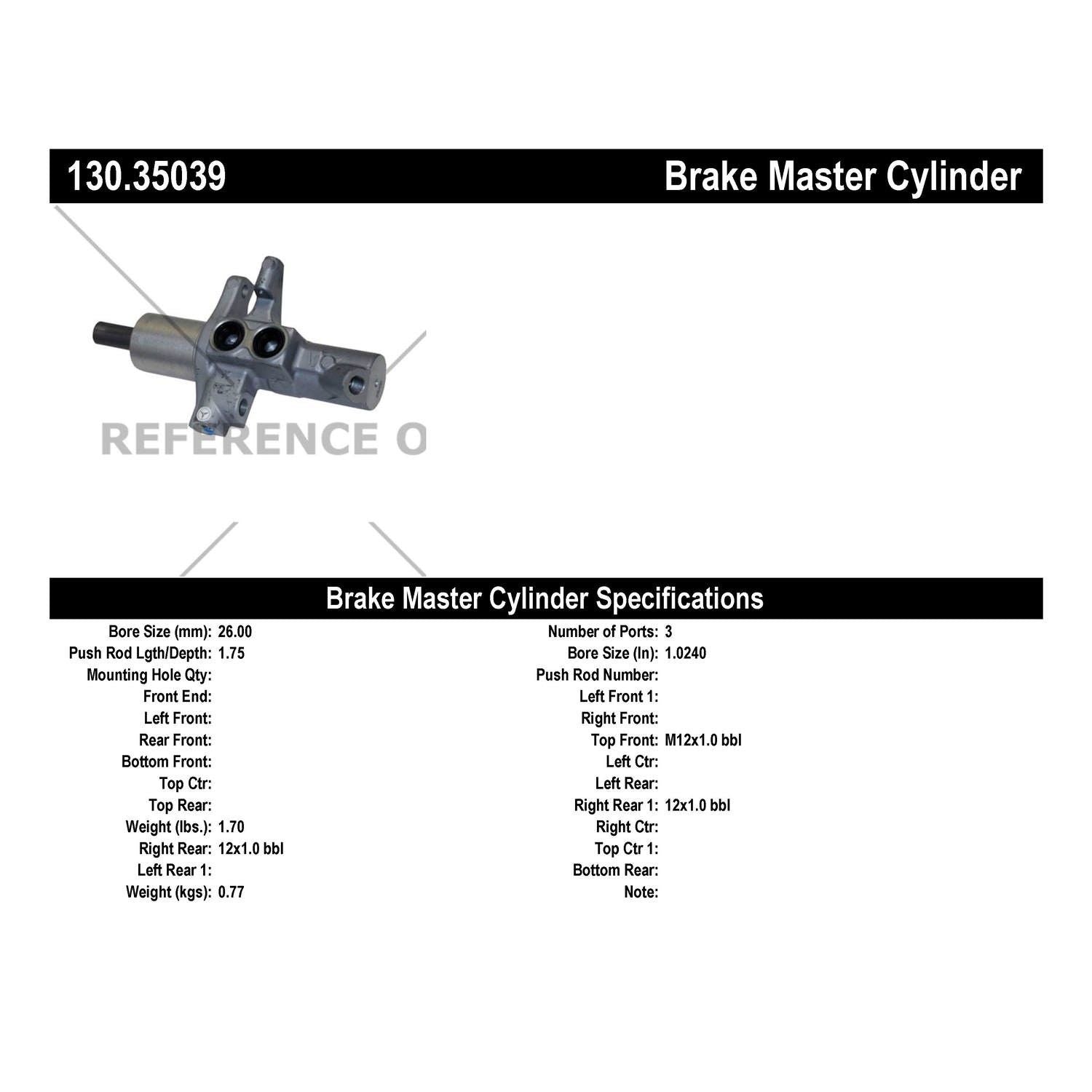 StopTech Premium Brake Master Cylinder 130.35039