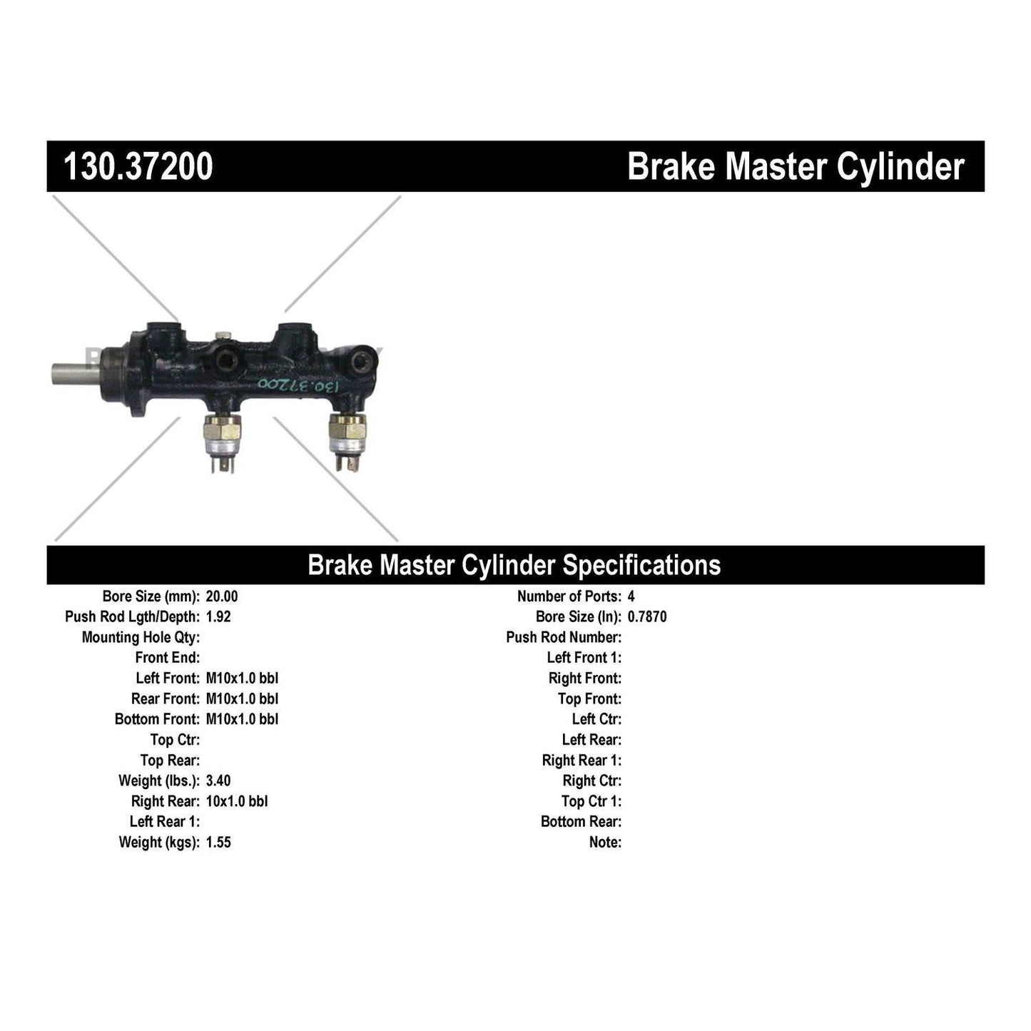Stoptech Centric 97-99 Porsche 924 Premium Brake Master Cylinder 130.37200