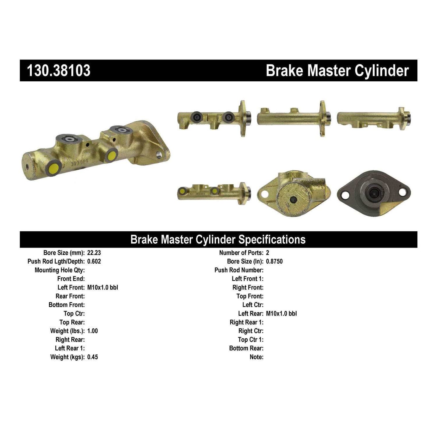 Stoptech Centric Premium Brake Master Cylinder 130.38103
