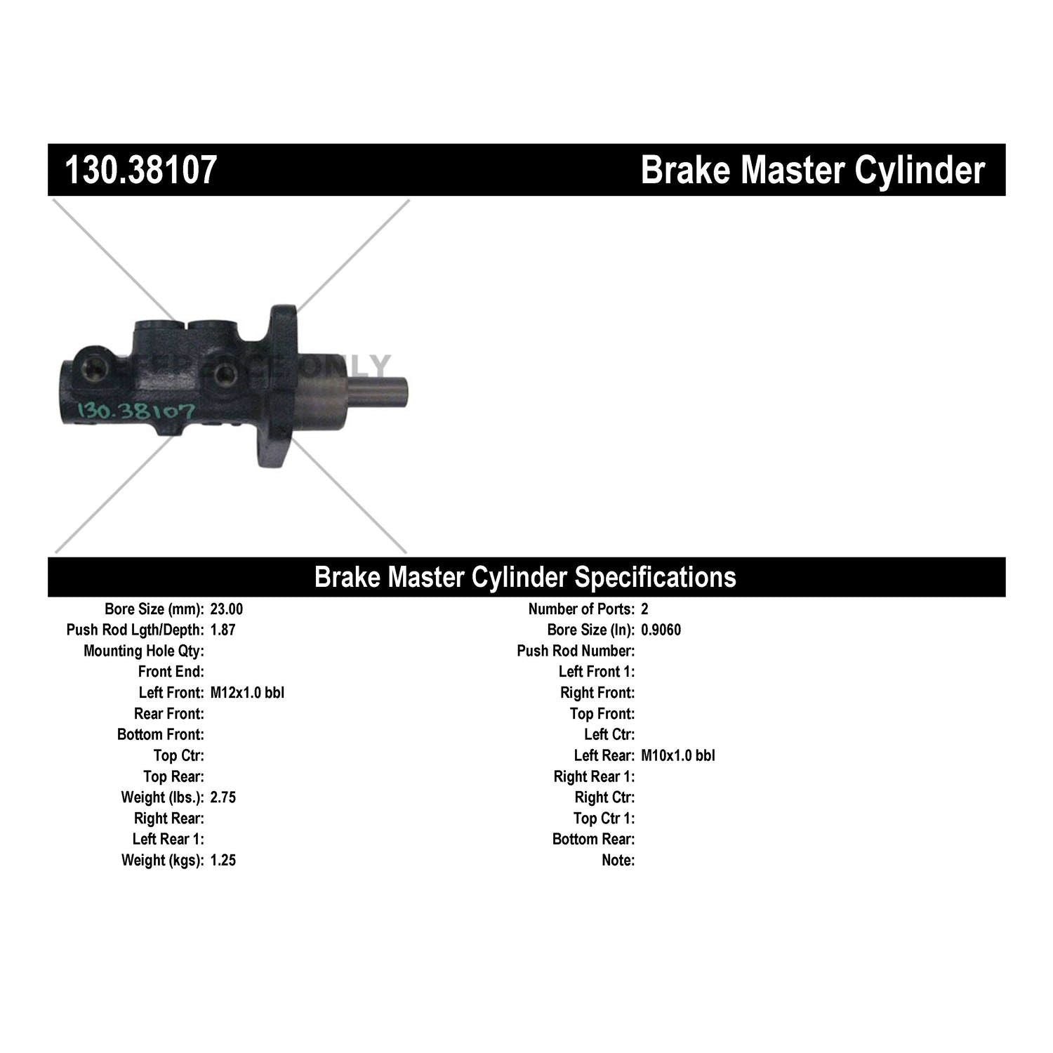 StopTech Premium Brake Master Cylinder 130.38107