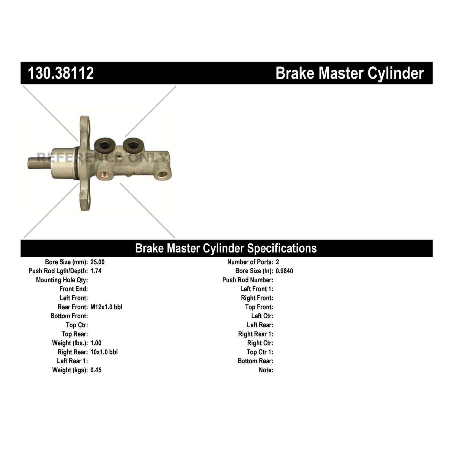 Centric Parts Premium Brake Master Cylinder 130.38112