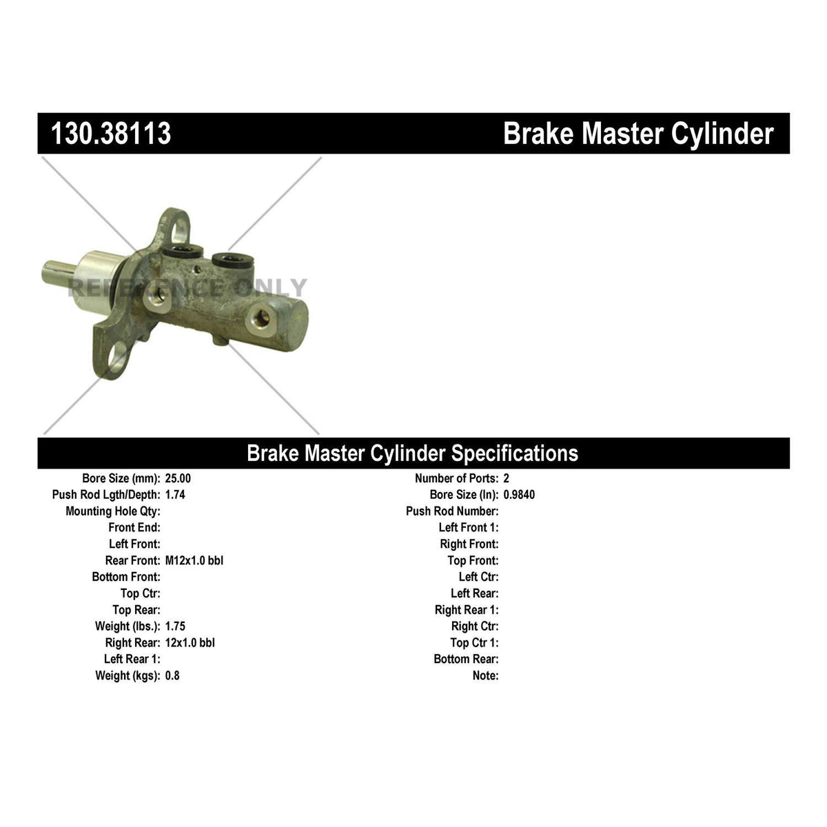 Stoptech Centric Premium Brake Master Cylinder 130.38113