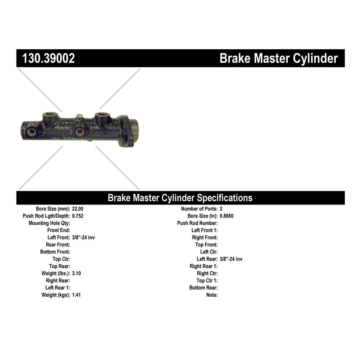 Centric Parts Premium Brake Master Cylinder 130.39002