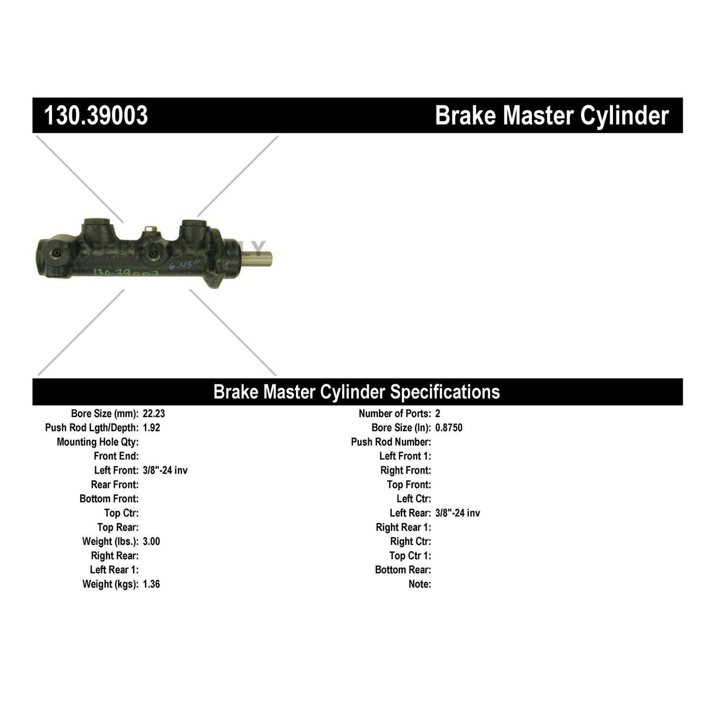 Centric Parts Brake Master Cylinder Premium with Reservoir for Volvo 142 1974-1967 144 1974-1967 145 1974-1968 164 1969 164 1975-1972 1800 1973-1968 130.39003