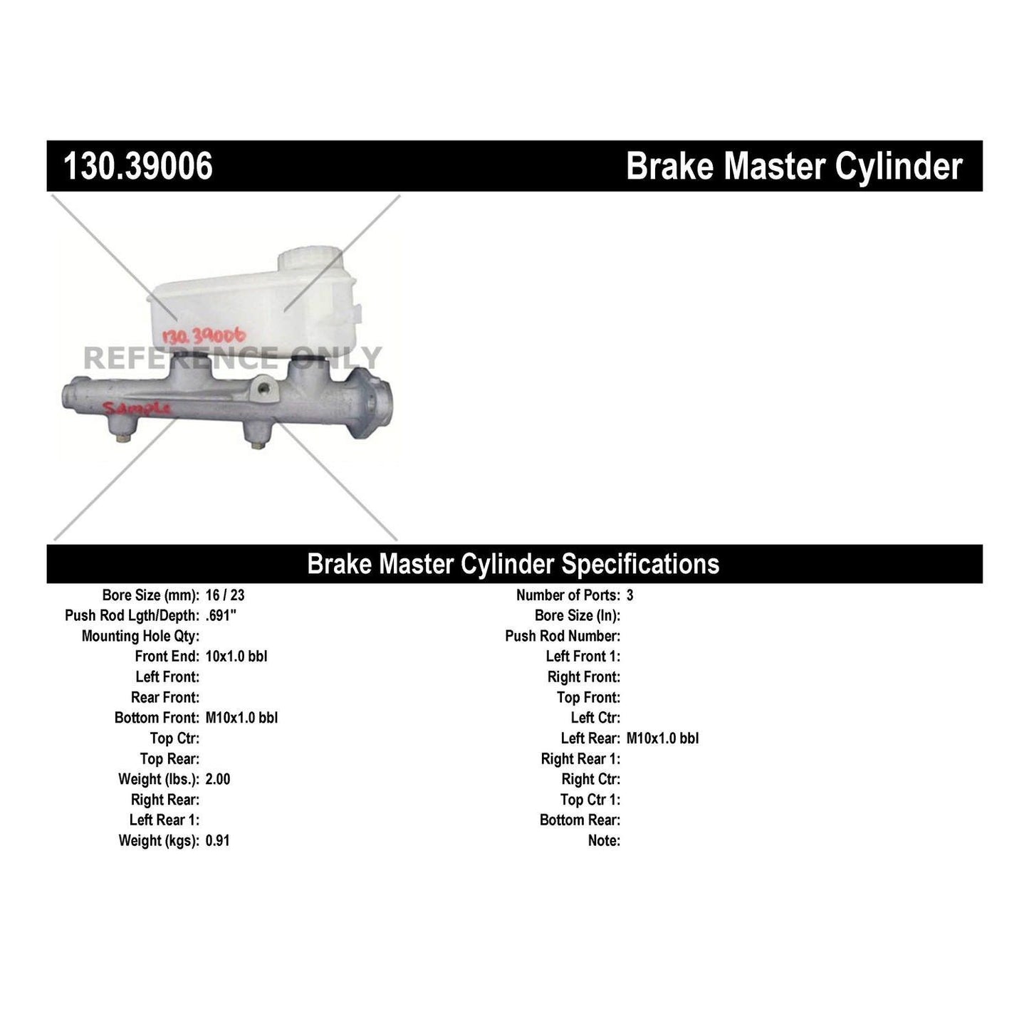 StopTech Premium Brake Master Cylinder 130.39006