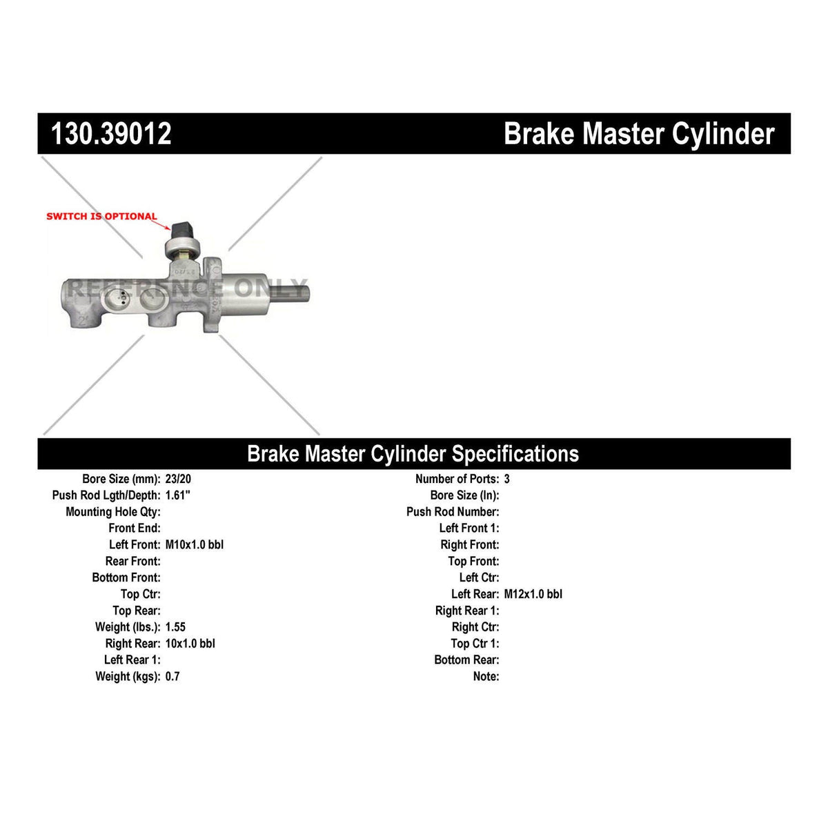 Centric Parts Premium Brake Master Cylinder 130.39012