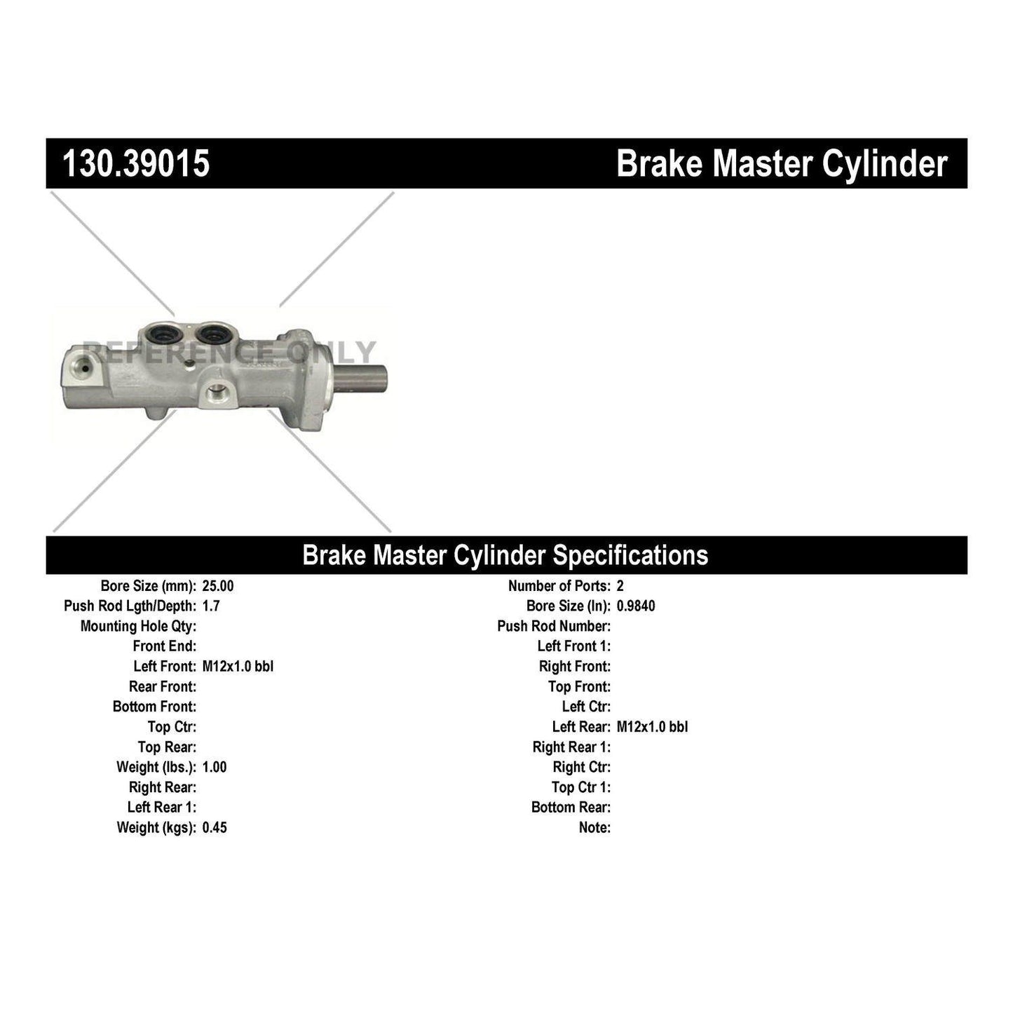 Centric Parts Premium Brake Master Cylinder for 2001-2009 Volvo S60, 2001-2006 Volvo S80, 2001-2007 Volvo V70, 2003-2006 Volvo XC70 130.39015