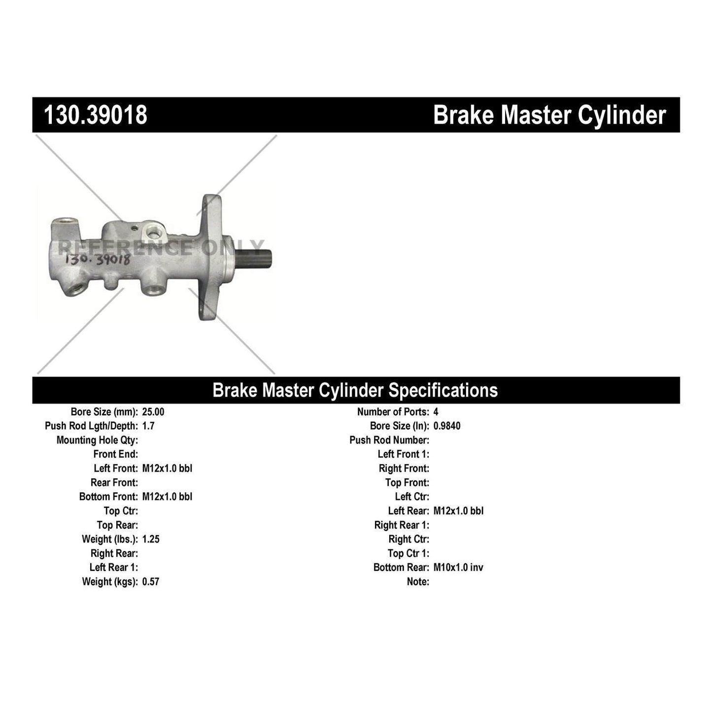 Centric Parts Premium Brake Master Cylinder 130.39018