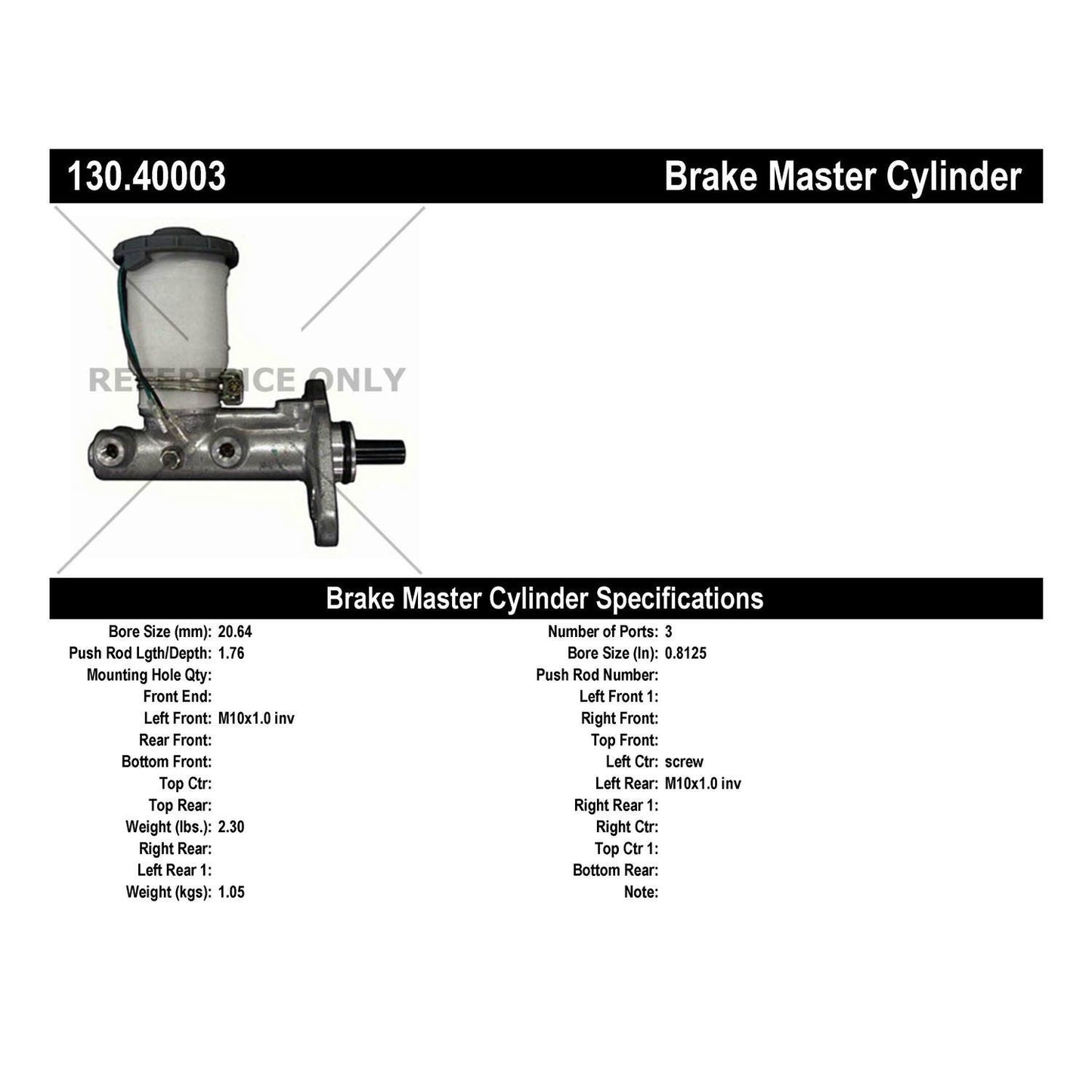 Centric Parts Brake Master Cylinder Premium for 1985-1982 Honda Accord 1987-1984 Civic 1983 Prelude 1987-1986 Wagovan 130.40003