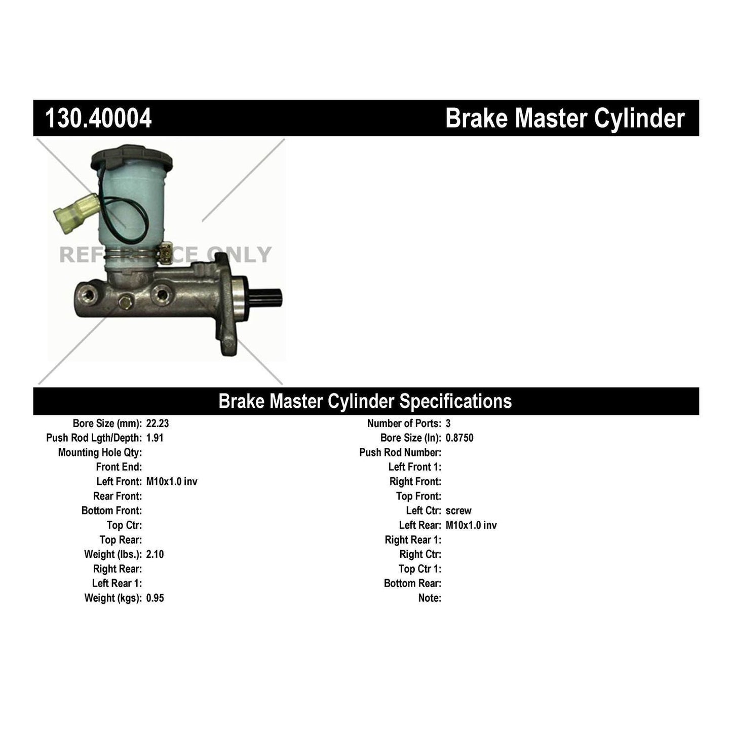 Centric Parts Brake Master Cylinder Premium for 1986-1989 Acura Integra Honda Accord Prelude 130.40004