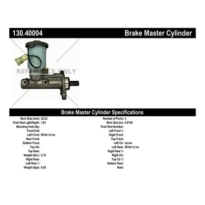 Centric Parts Brake Master Cylinder Premium for 1986-1989 Acura Integra Honda Accord Prelude 130.40004