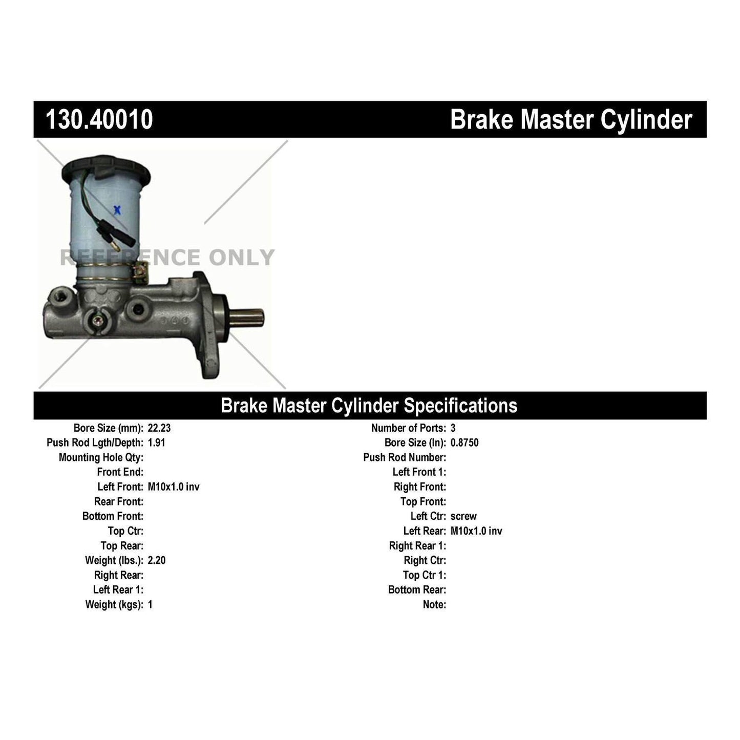 Centric Parts Premium Brake Master Cylinder 130.40010