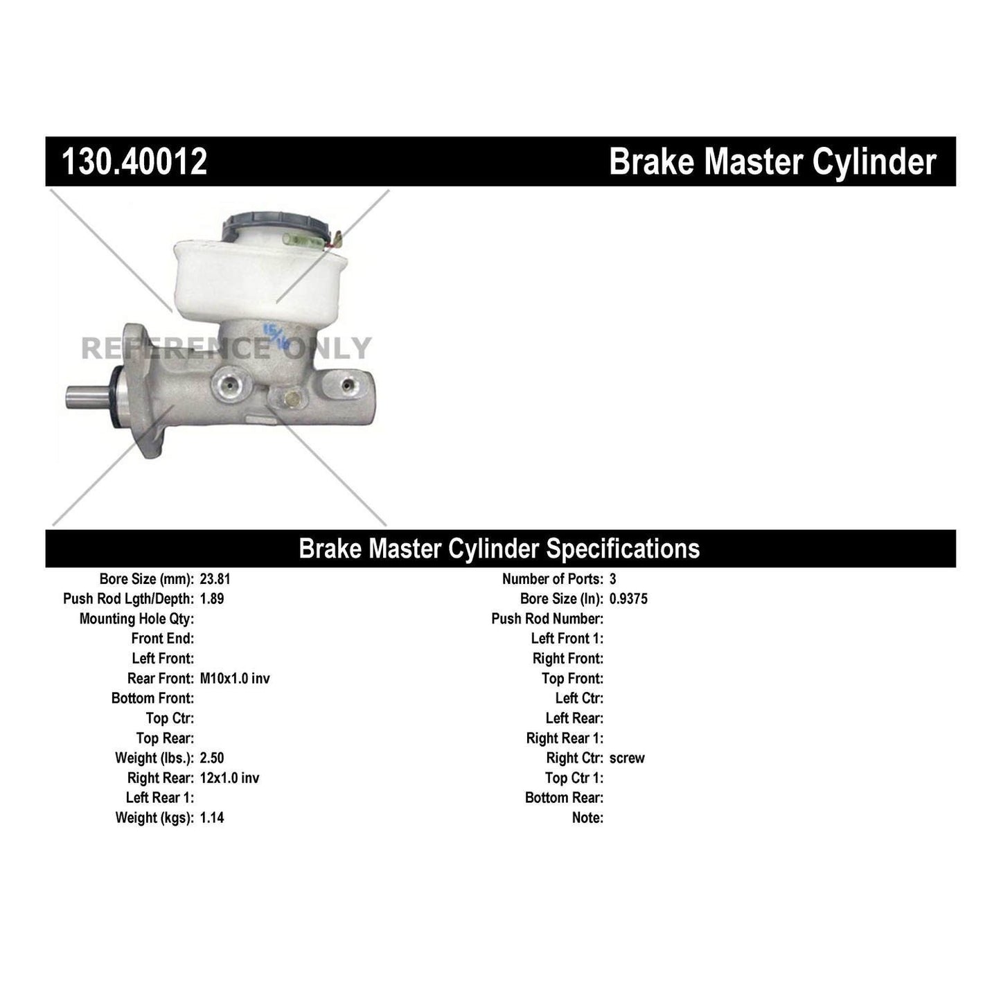 StopTech Premium Brake Master Cylinder 130.40012
