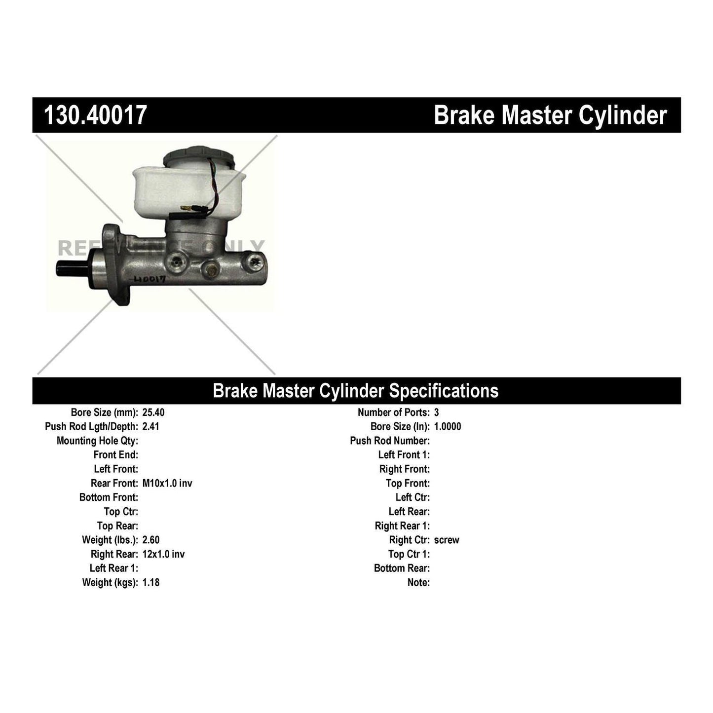 Centric Parts Premium Brake Master Cylinder 130.40017