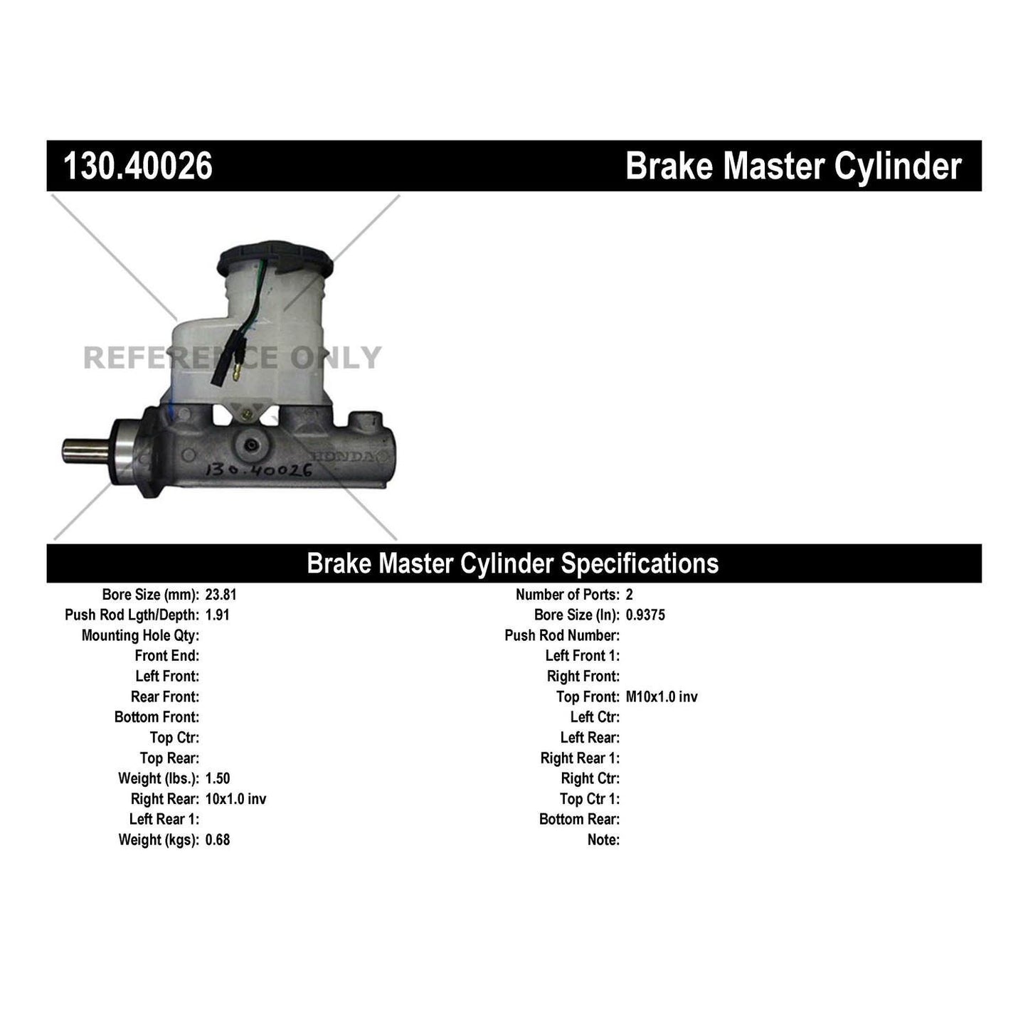 Centric Parts Brake Master Cylinder Premium for 1996-1998 Honda Civic 130.40026