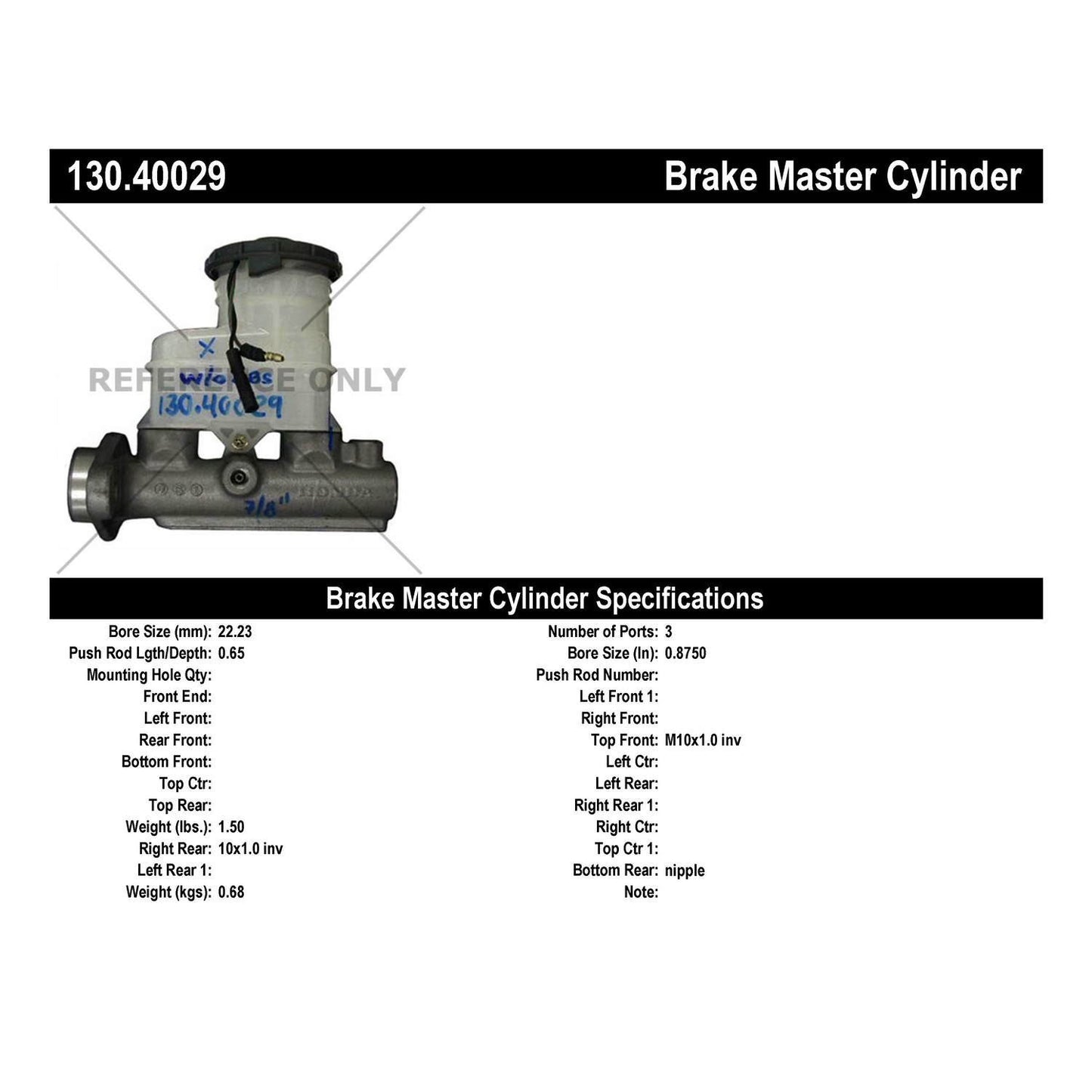 Stoptech Centric 96-00 Honda Civic EX / 99-00 Civic Si Premium Brake Master Cylinder 130.40029