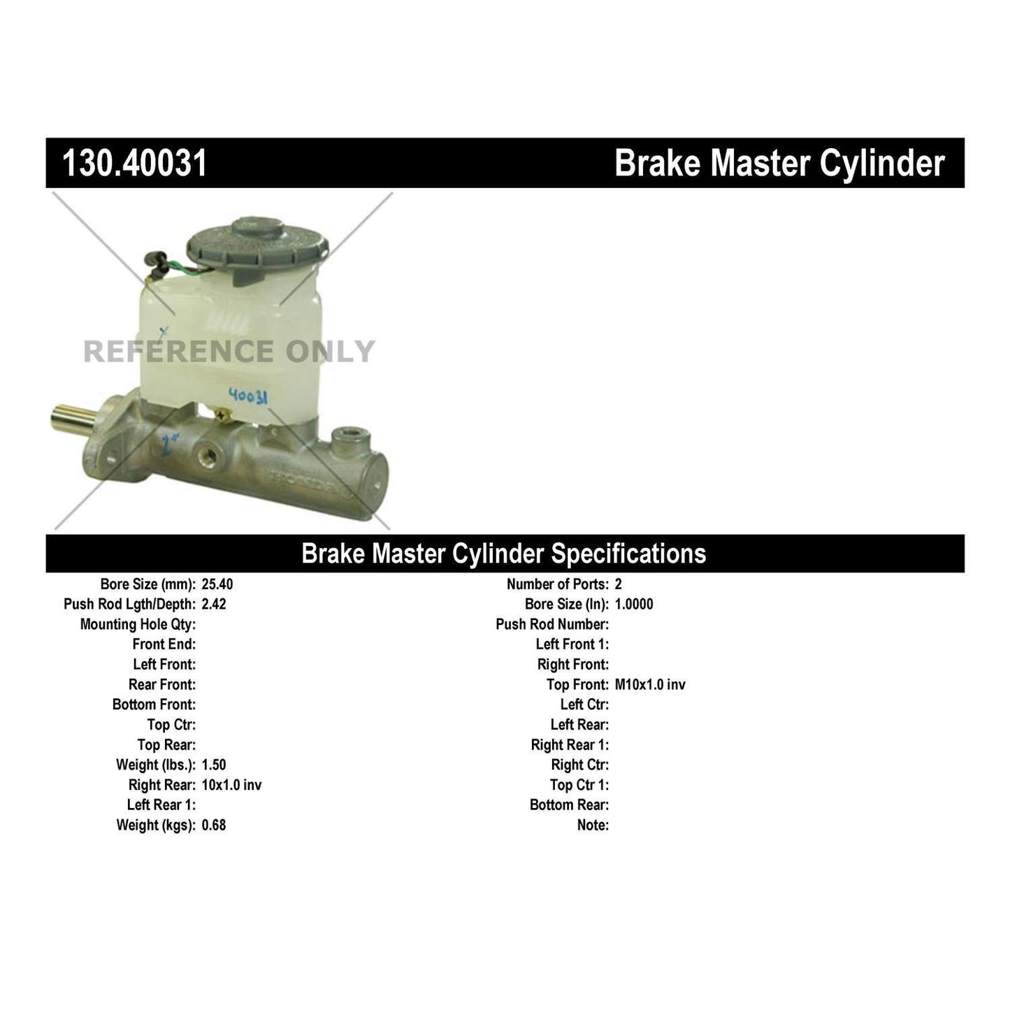 Centric Parts Brake Master Cylinder Premium for 1997-2001 Acura Integra Honda Prelude 130.40031