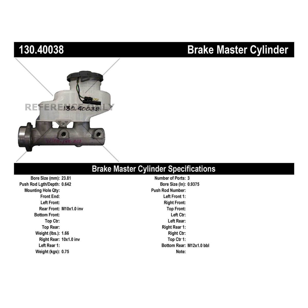 Centric Parts Premium Brake Master Cylinder 130.40038