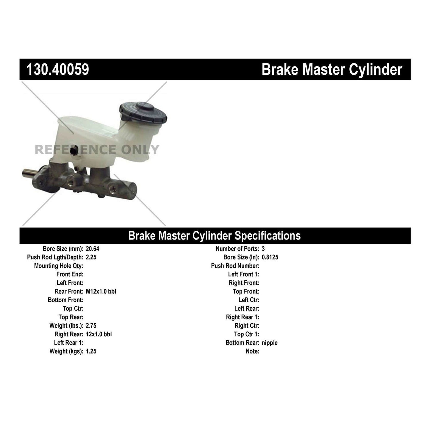 Centric Parts Premium Brake Master Cylinder 130.40059