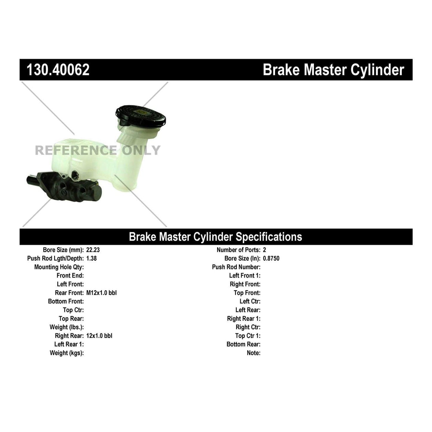 Centric Parts Premium Brake Master Cylinder 130.40062