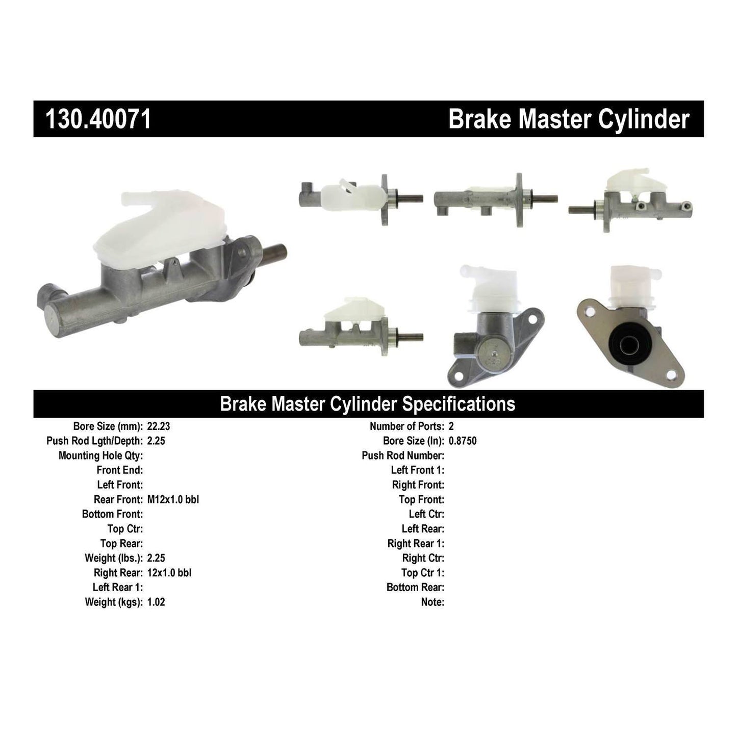 Stoptech Centric Premium Brake Master Cylinder 130.40071
