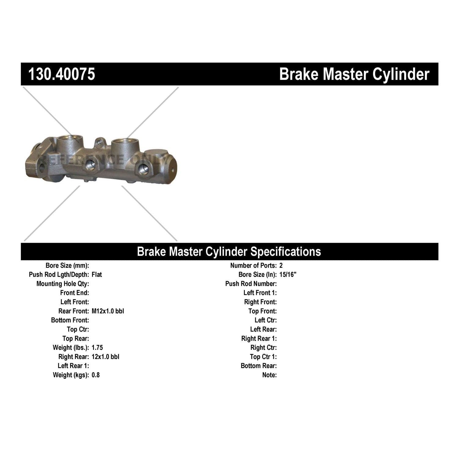 StopTech Premium Brake Master Cylinder 130.40075