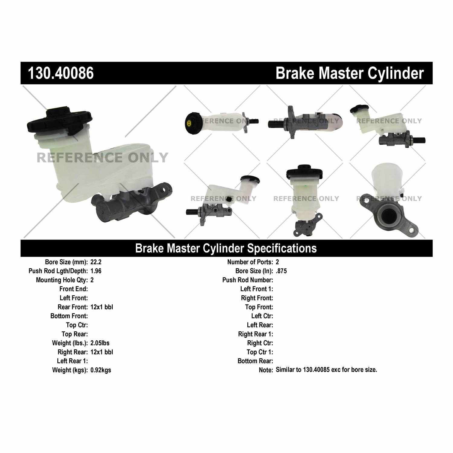 StopTech Premium Brake Master Cylinder 130.40086