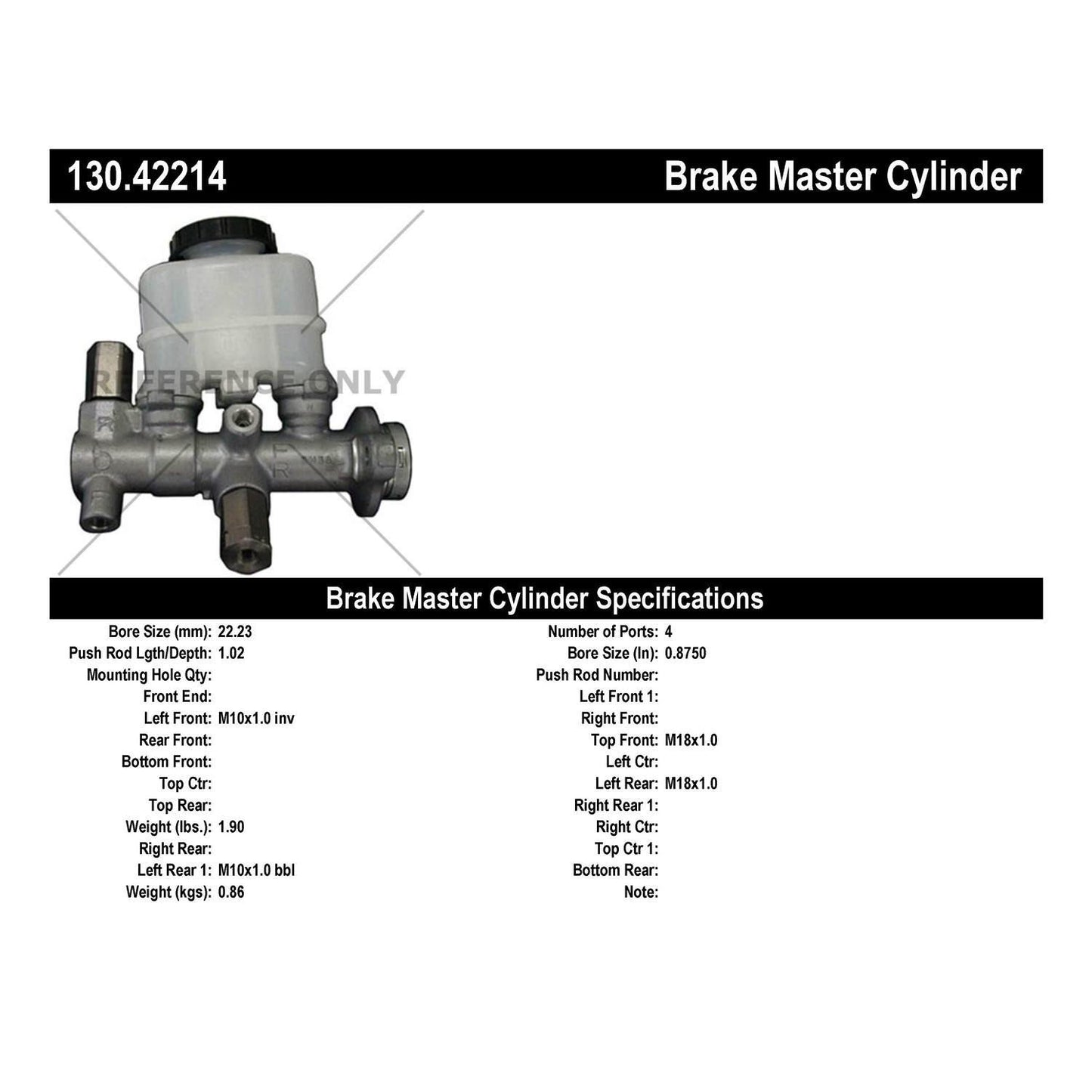 Stoptech Centric Premium Brake Master Cylinder 130.42214