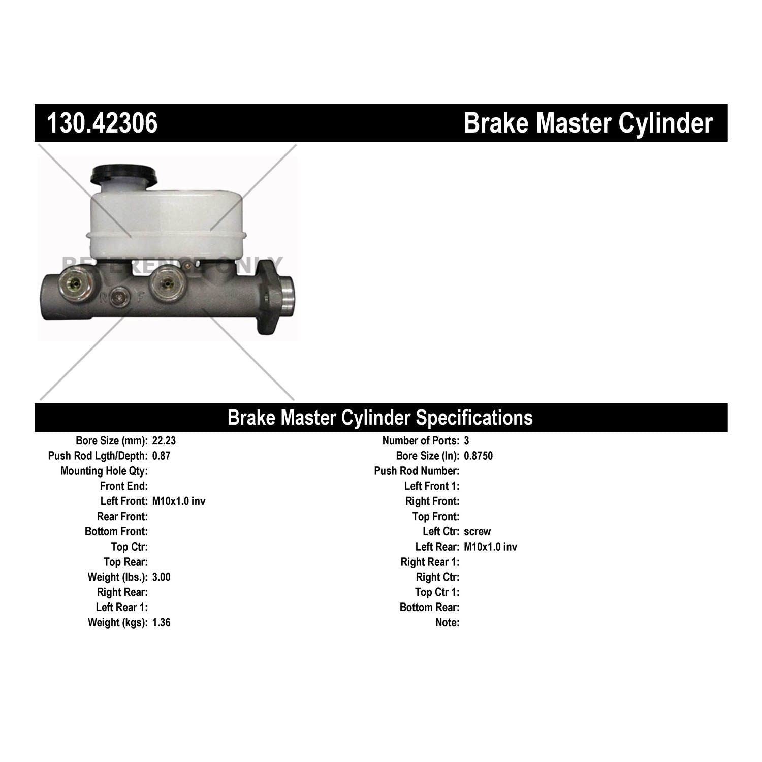 Centric Parts Premium Brake Master Cylinder 130.42306