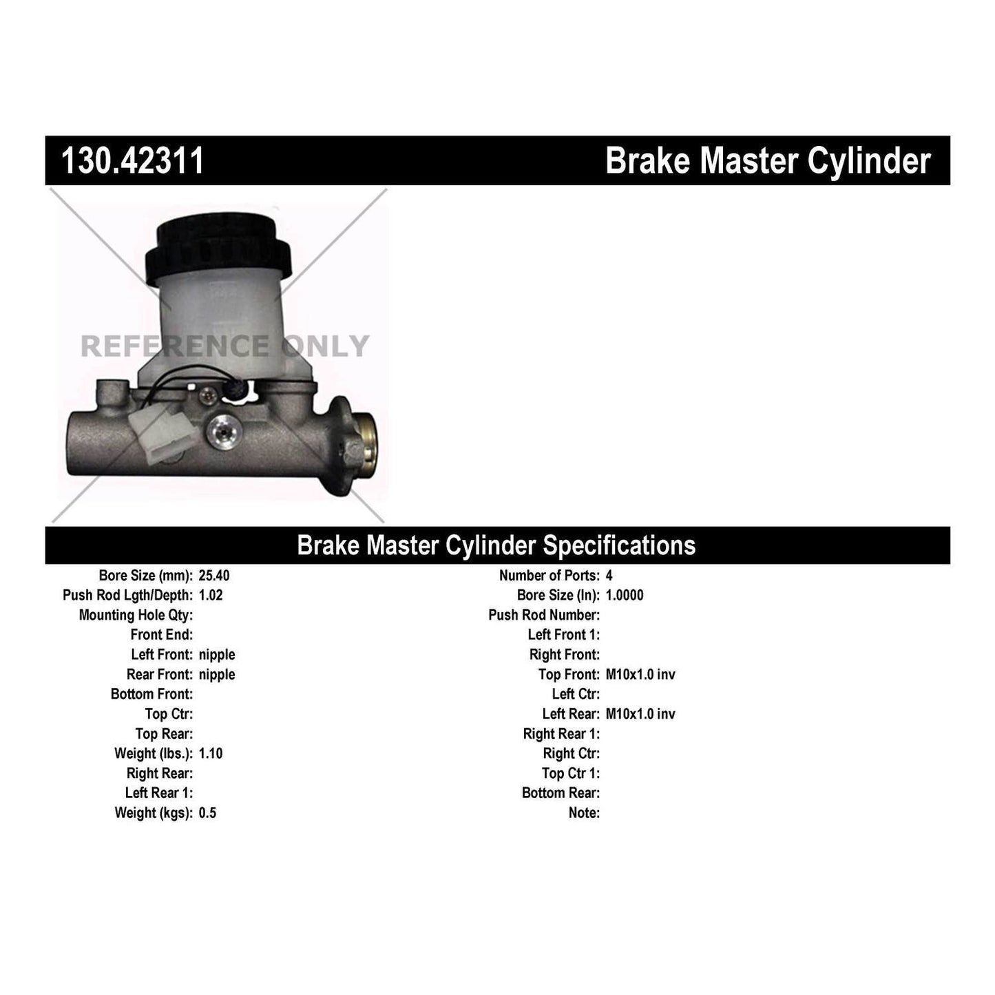 Centric Parts Premium Brake Master Cylinder for 1985-1986 Nissan D21 Pickup 130.42311