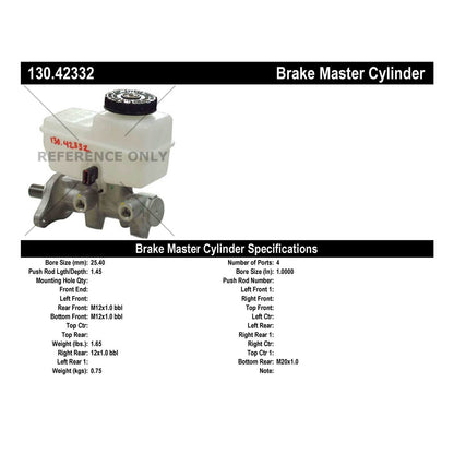 Centric Parts Brake Master Cylinder Premium for 2005-2008 Nissan Frontier, Pathfinder 2004-2008, Xterra 2005-2007 130.42332