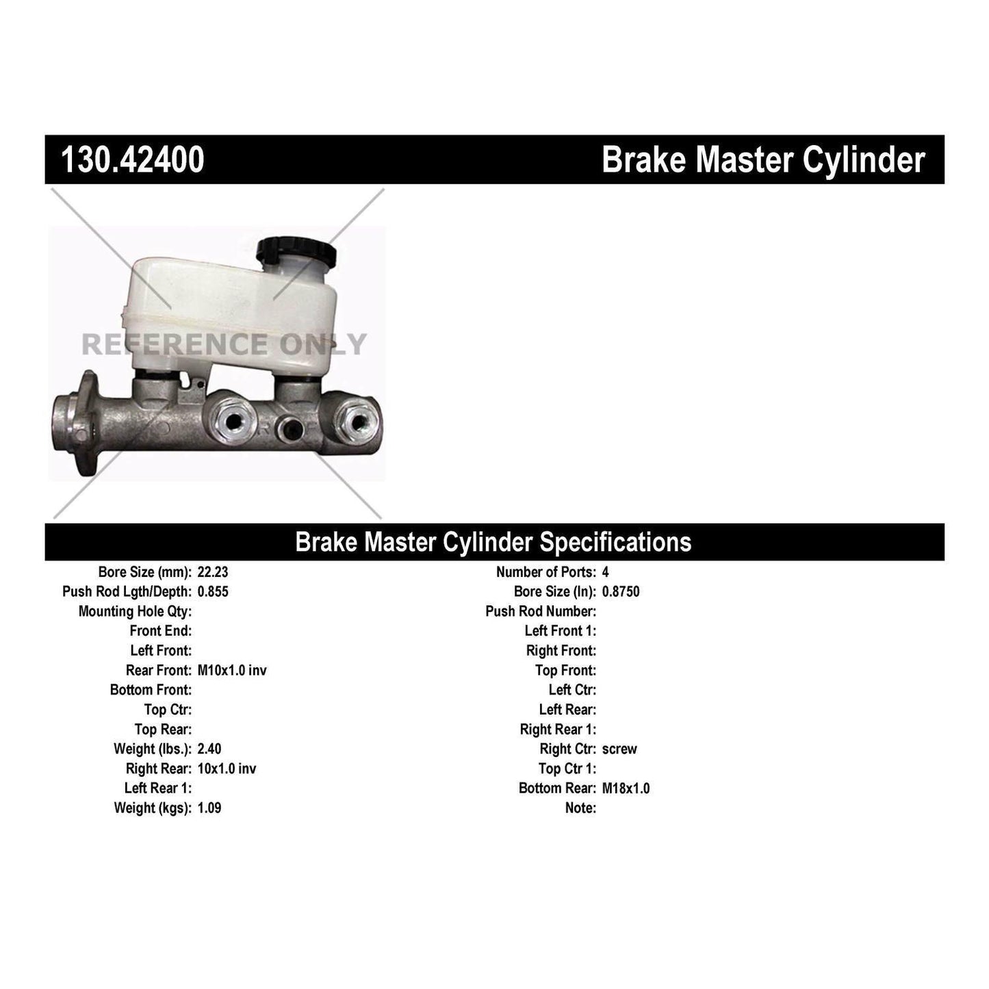 Centric Parts Premium Brake Master Cylinder for Nissan 810 1981 Maxima 1984-1981 130.42400