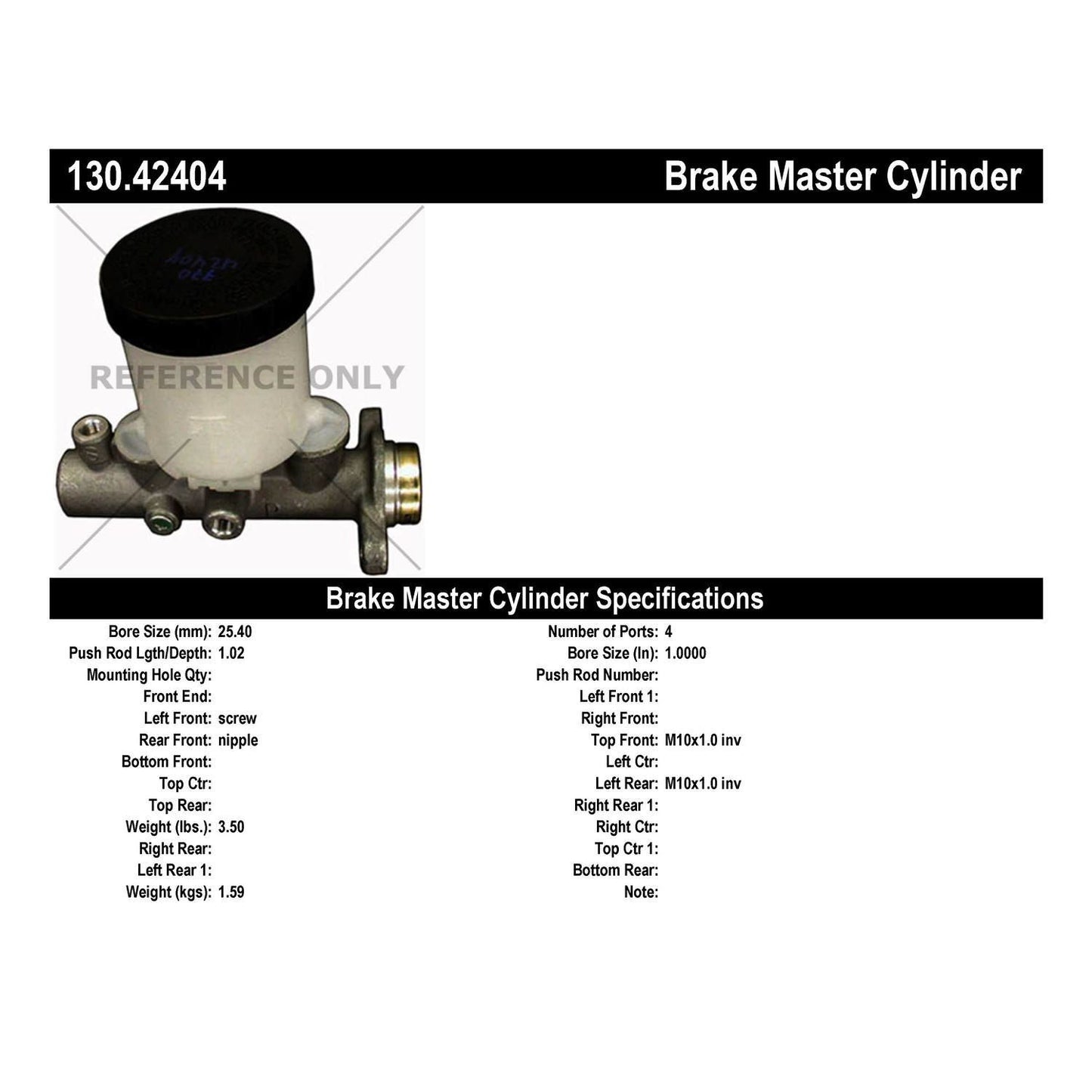 Centric Parts Brake Master Cylinder Premium for 1989-1994 Nissan Maxima, 1990-1992 Stanza 130.42404