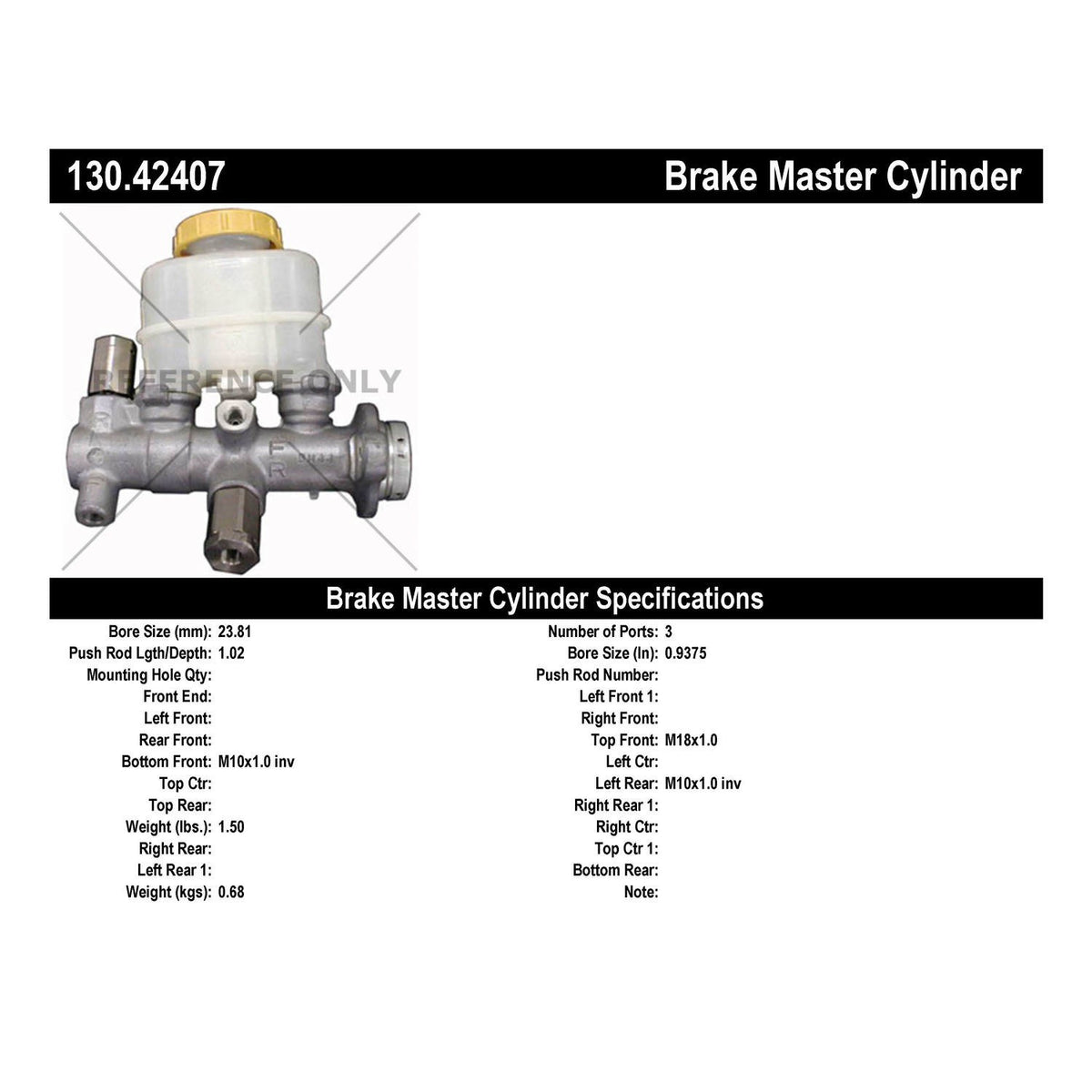 Centric Parts Premium Brake Master Cylinder 130.42407