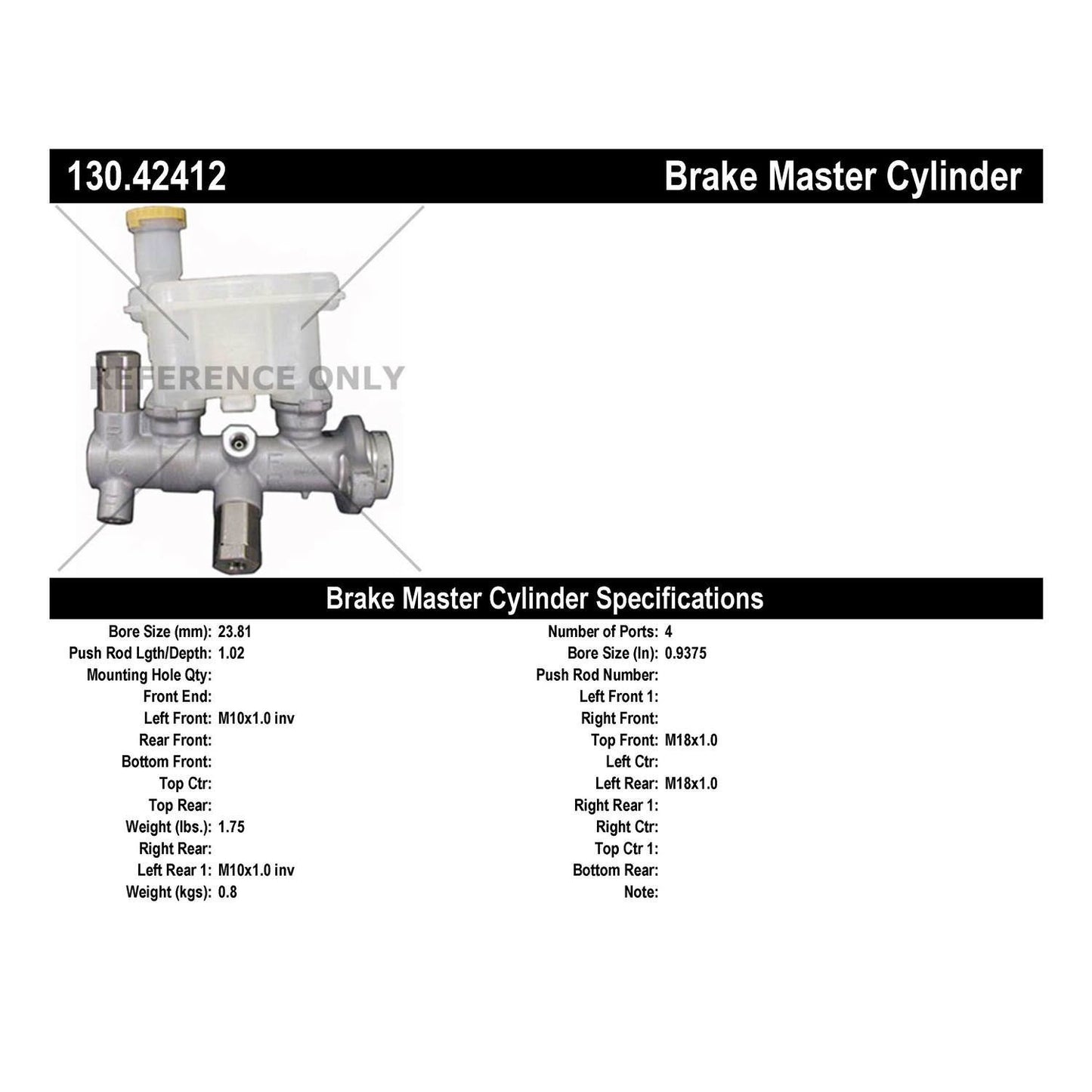 Centric Parts Brake Master Cylinder Premium for 2002-2006 Nissan Altima 130.42412
