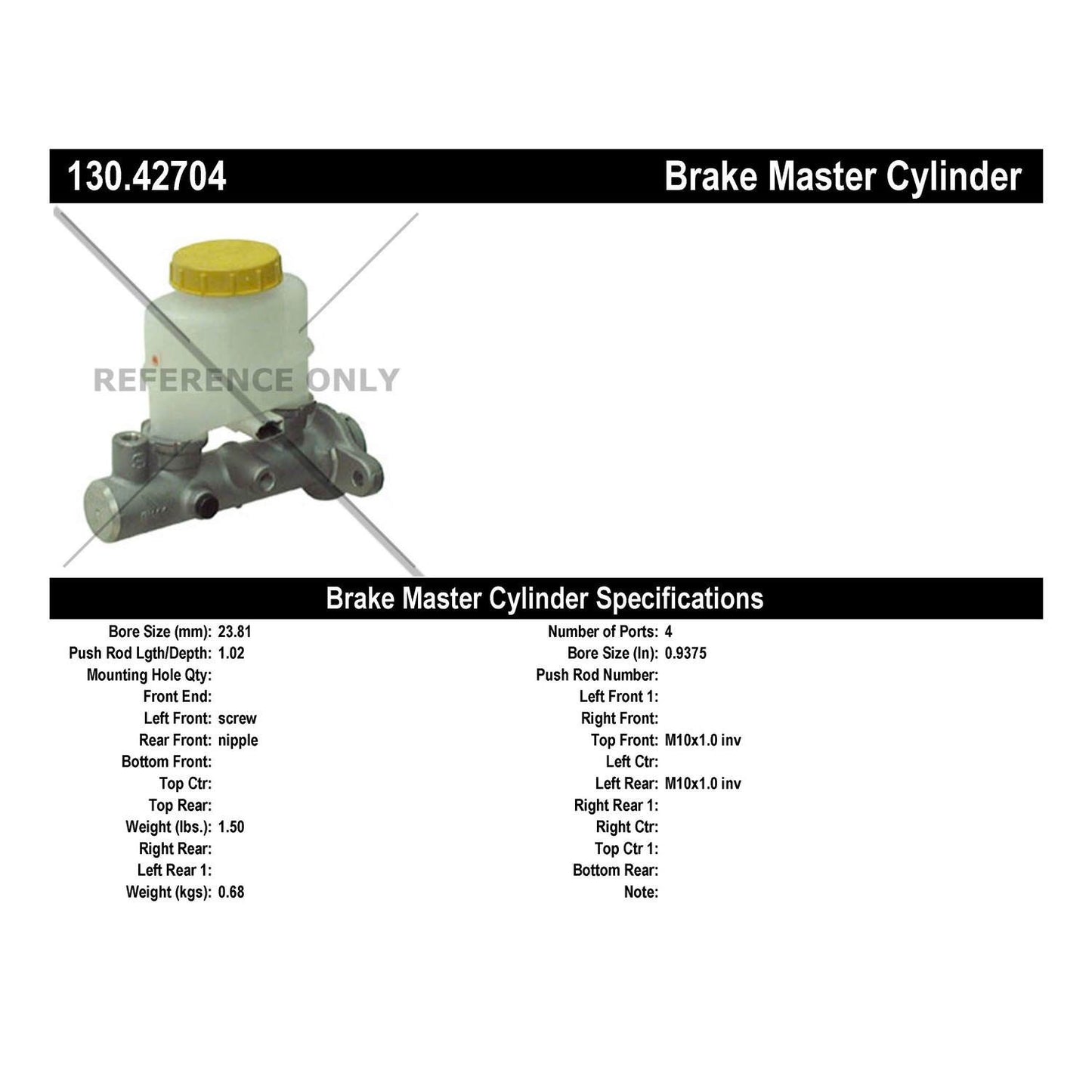 Centric Parts Premium Brake Master Cylinder for 1996-2009 Infiniti G20 Nissan Altima 130.42704