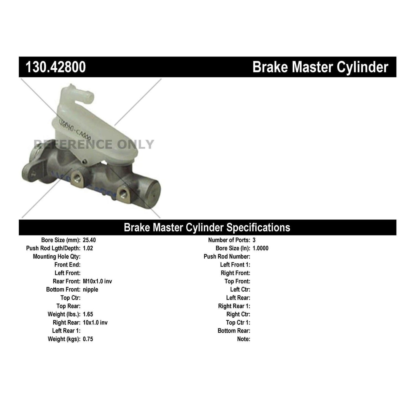 Centric Parts Brake Master Cylinder Premium 130.42800